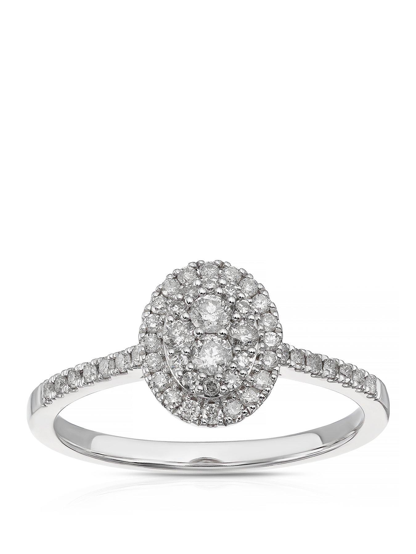 H. Samuel 9Ct Oval Halo 033Ct Diamond Ring - White Gold