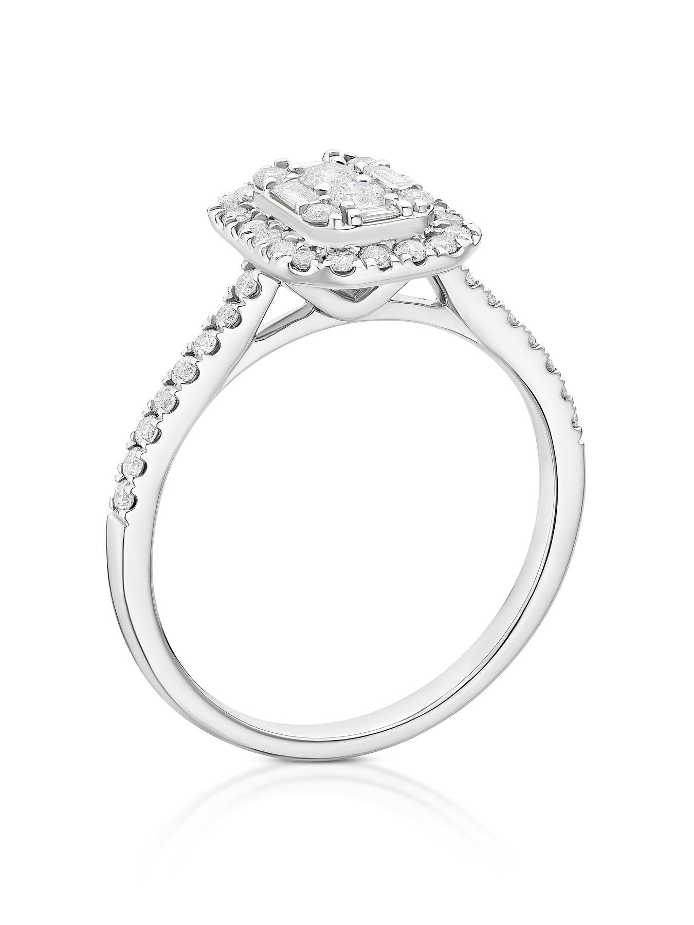  image of h-samuel-9ct-cluster-halo-050ct-diamond-ring-white-gold