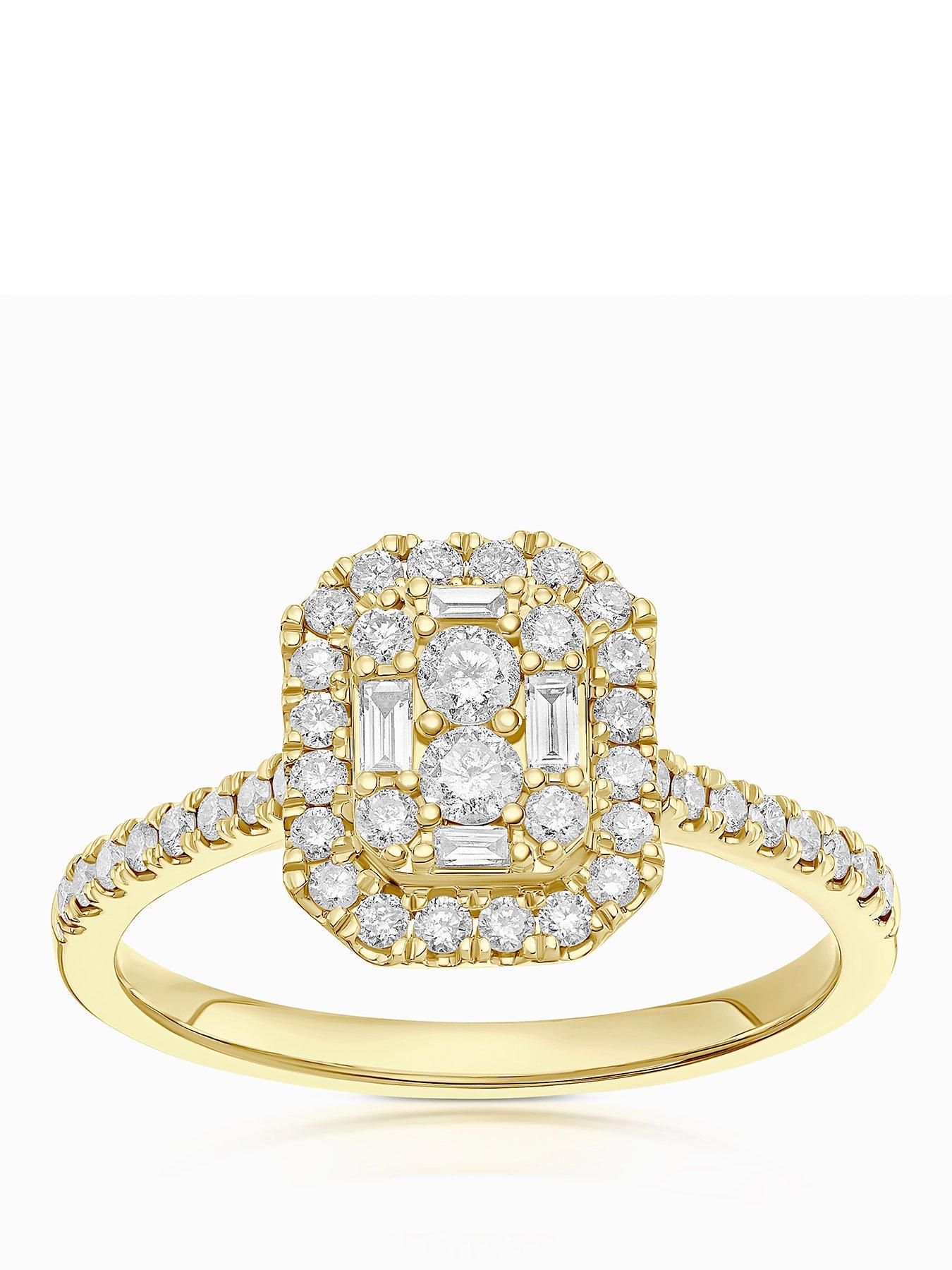 H. Samuel 9Ct Cluster Stone Set Shoulders 050Ct Diamond Ring - Gold