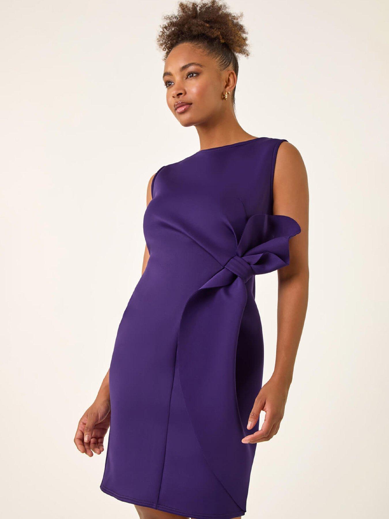 Roman Tie Waist Premium Stretch Dress - Purple