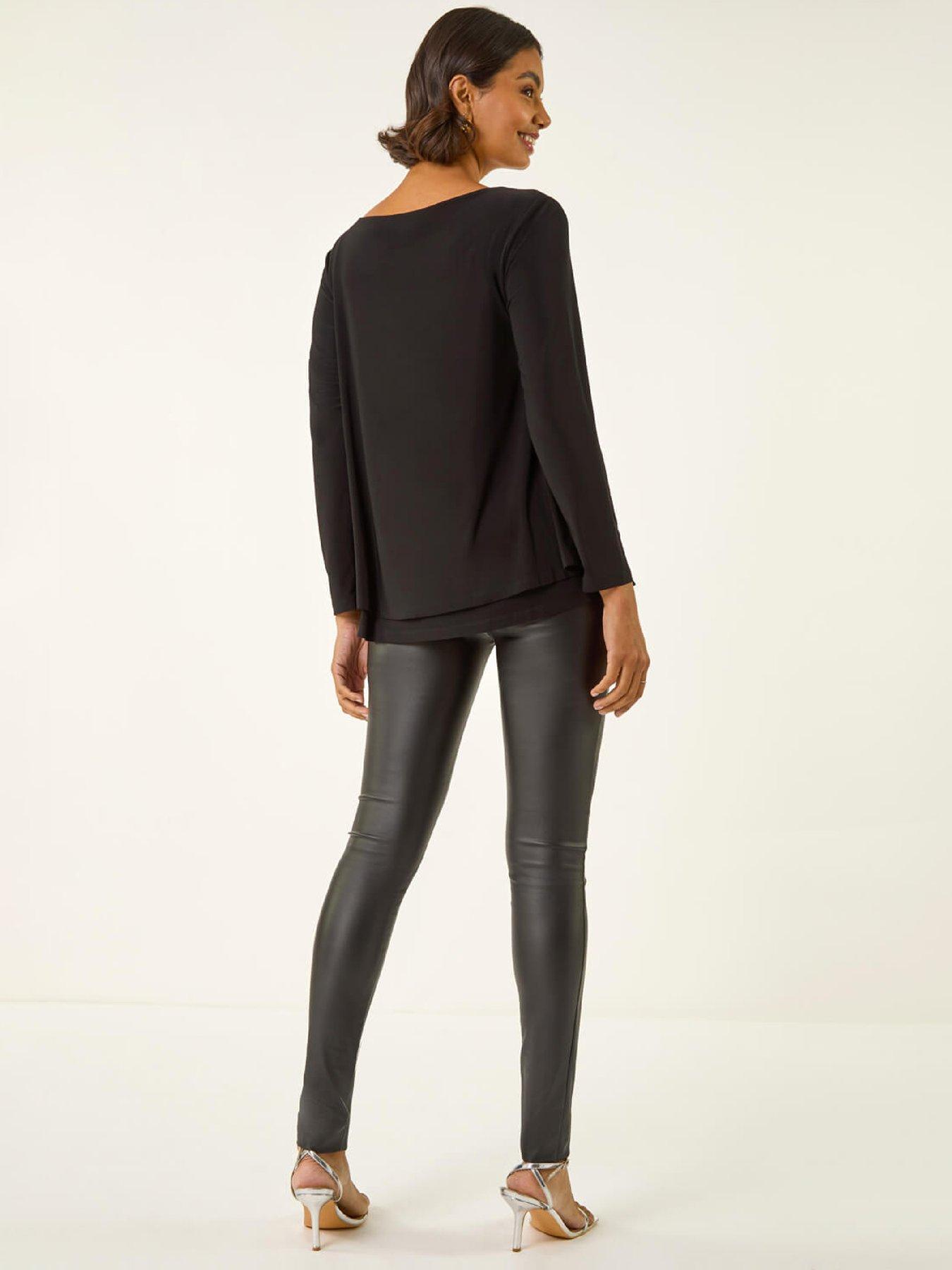Image 2 of 5 of Roman Embellished Double Layer Tunic Top - Black