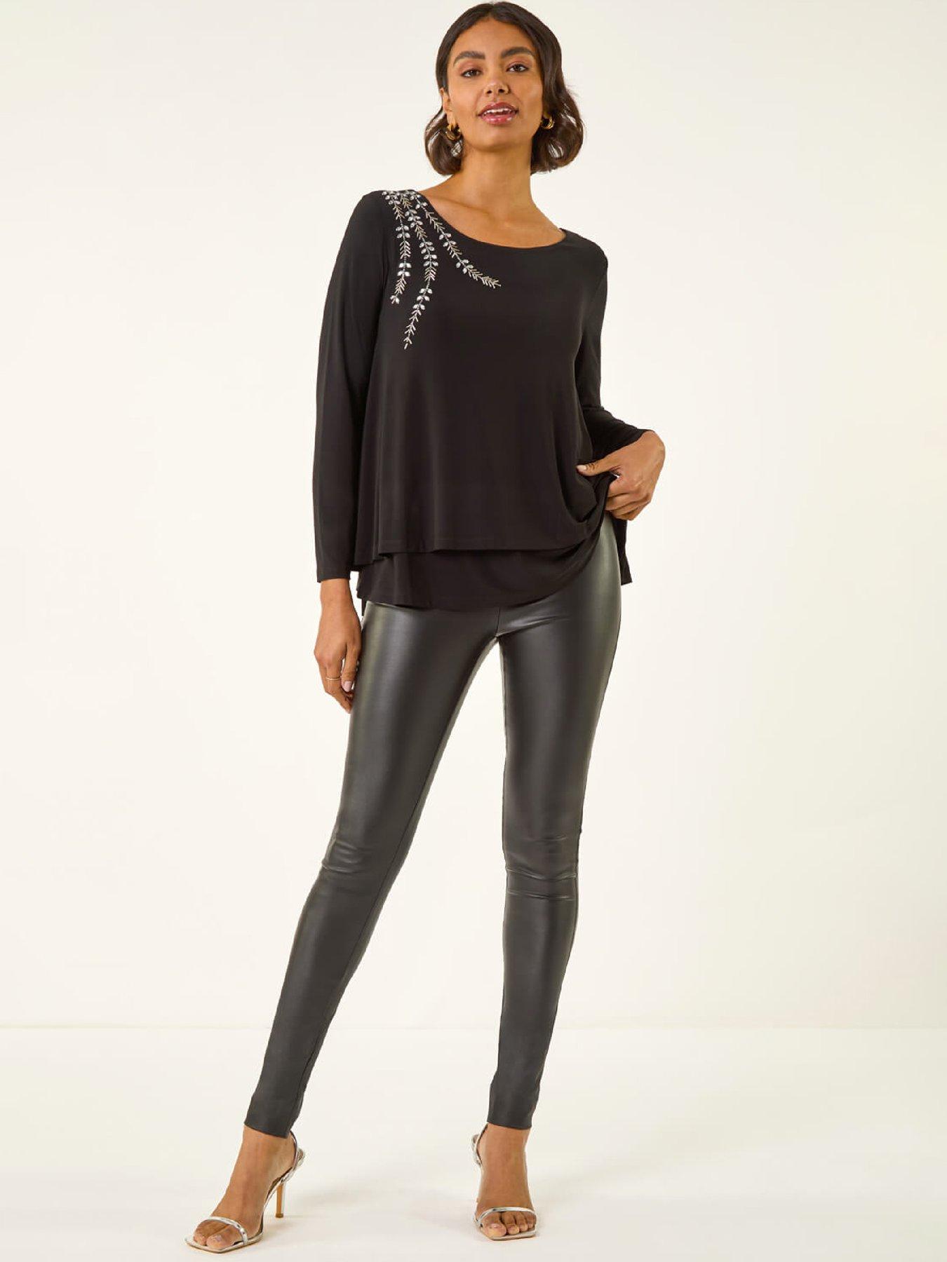 Image 3 of 5 of Roman Embellished Double Layer Tunic Top - Black