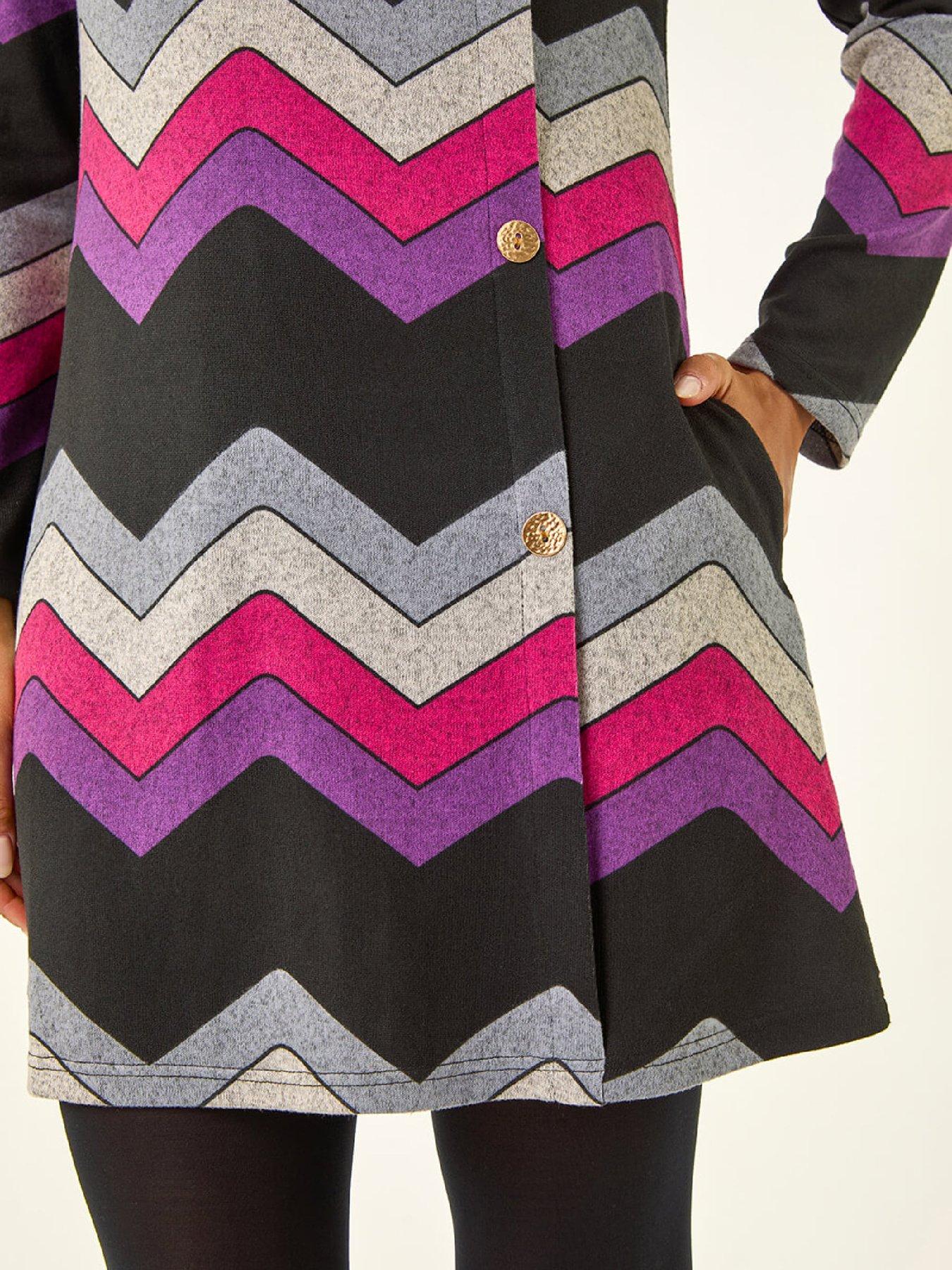 Image 4 of 5 of Roman Zig Zag Side Button Dress - Purple