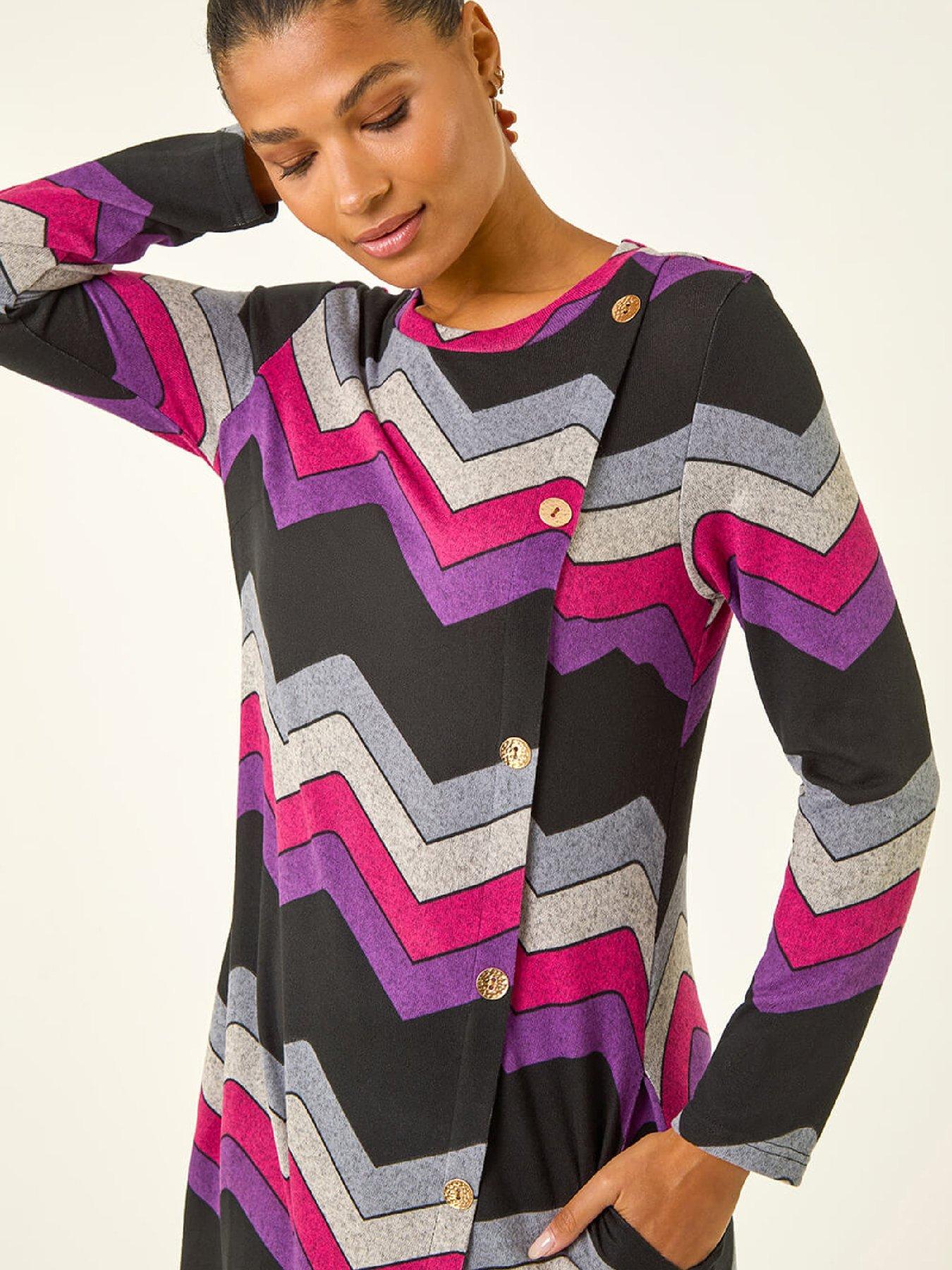 Image 5 of 5 of Roman Zig Zag Side Button Dress - Purple