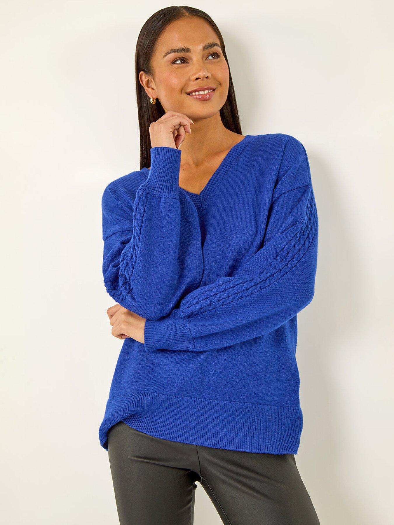 Roman Petite Contrast Sleeve Knit Jumper - Royal Blue