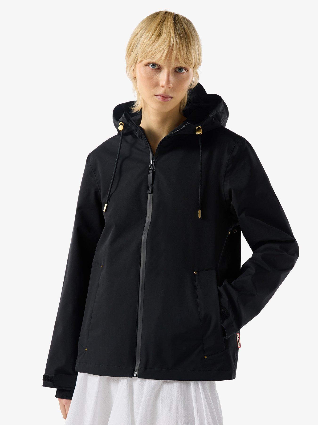 front image of hunter-original-lightweight-waterproof-jacket-black