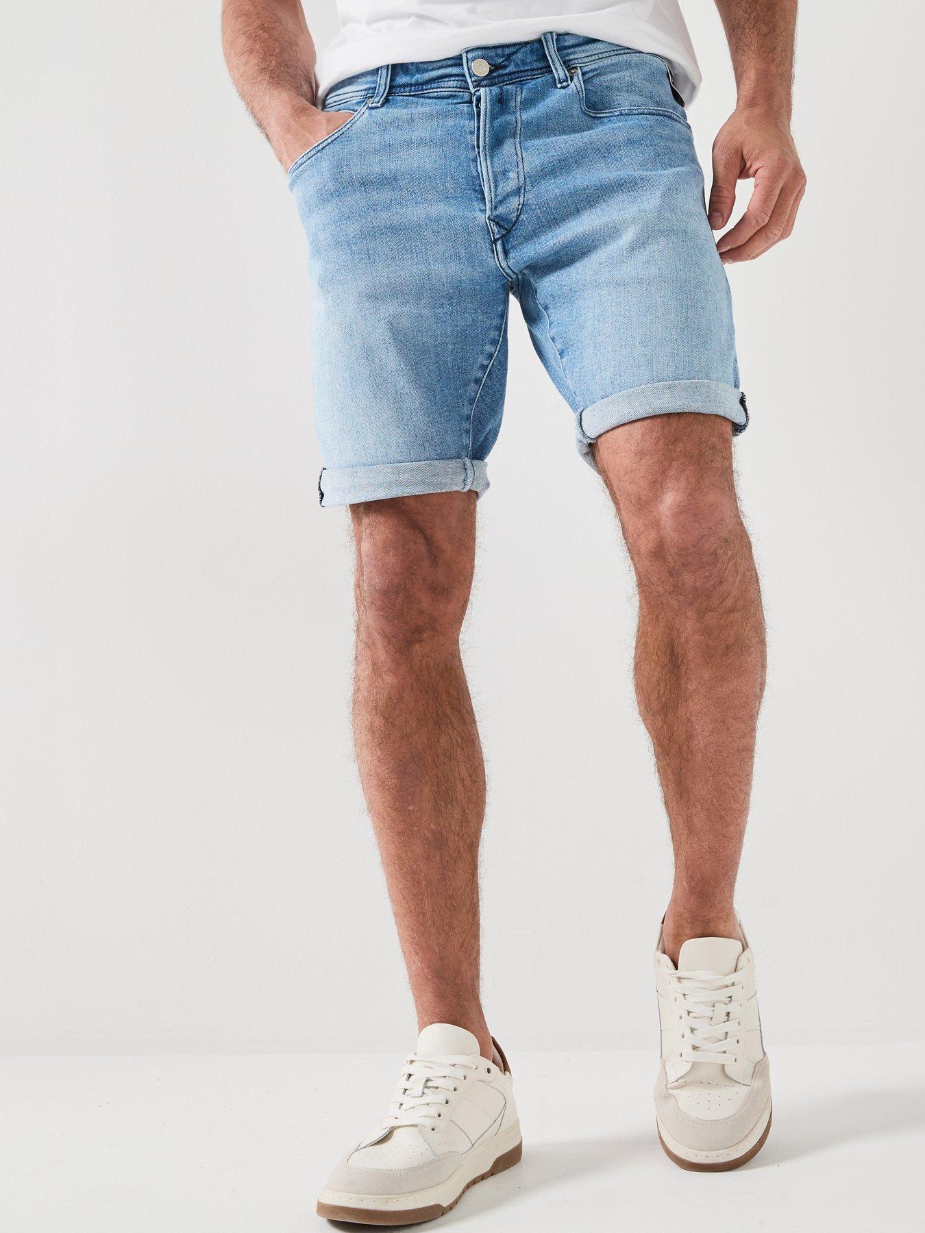 Image 1 of 6 of Replay Regular Denim Shorts - Light Blue