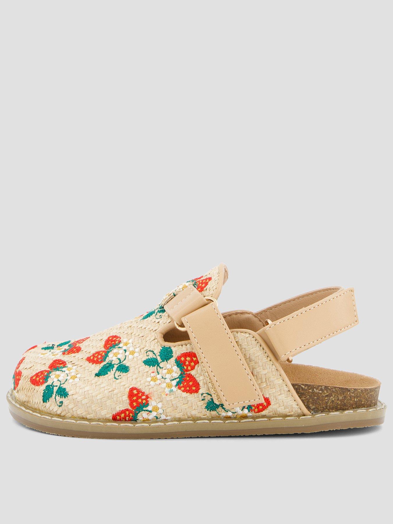 Image 1 of 7 of The Very Collection Strawberry Embroidered Raffia Mule - Multi