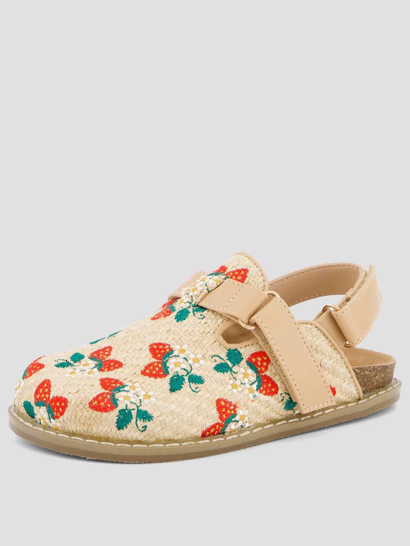 Image 2 of 7 of The Very Collection Strawberry Embroidered Raffia Mule - Multi