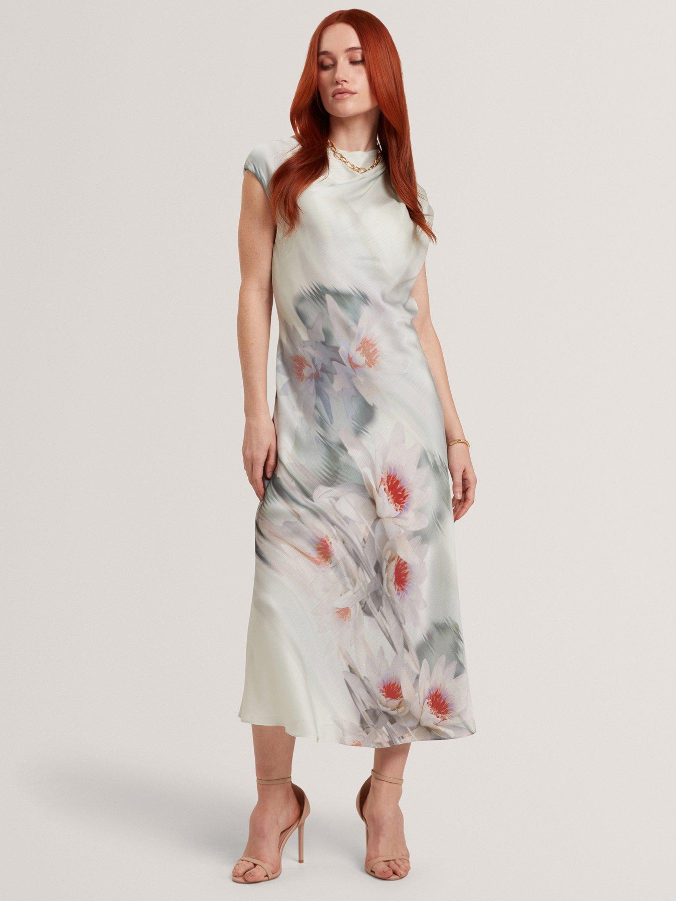 Ted Baker Draped Neck Printed Midi Dress