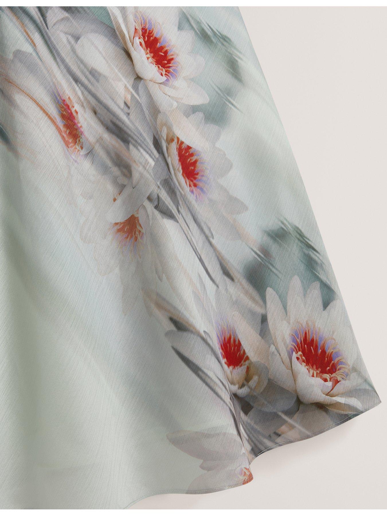 Image 3 of 5 of Ted Baker Draped Neck Printed Midi Dress - Green