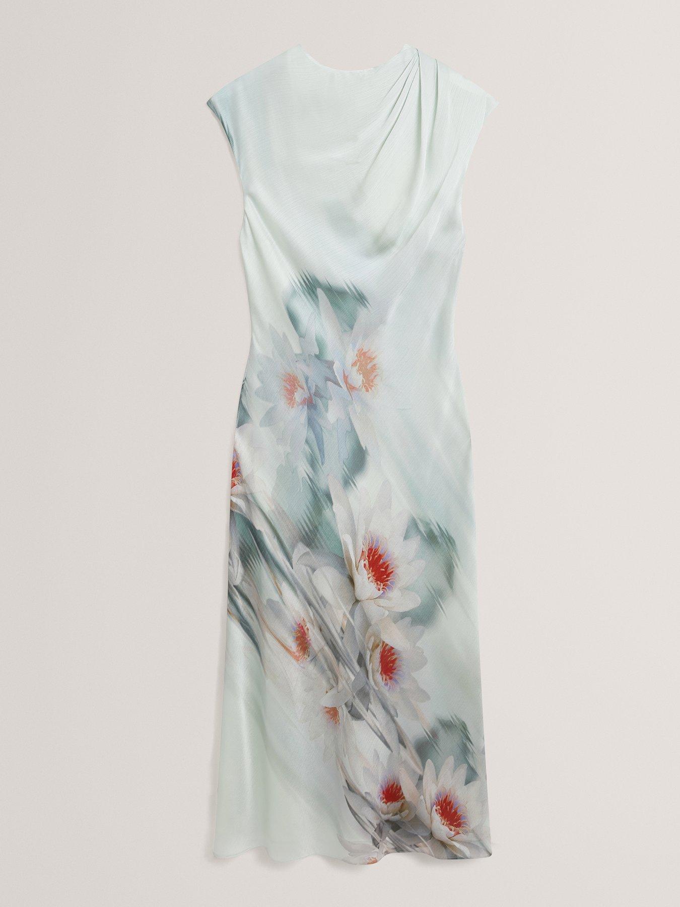 Image 6 of 6 of Ted Baker Draped Neck Printed Midi Dress