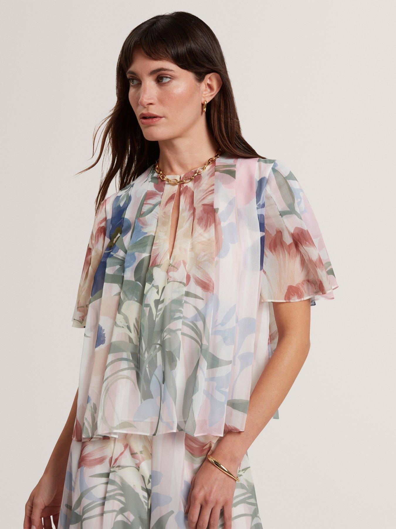 Ted Baker Pleated Angel Sleeve Printed T
