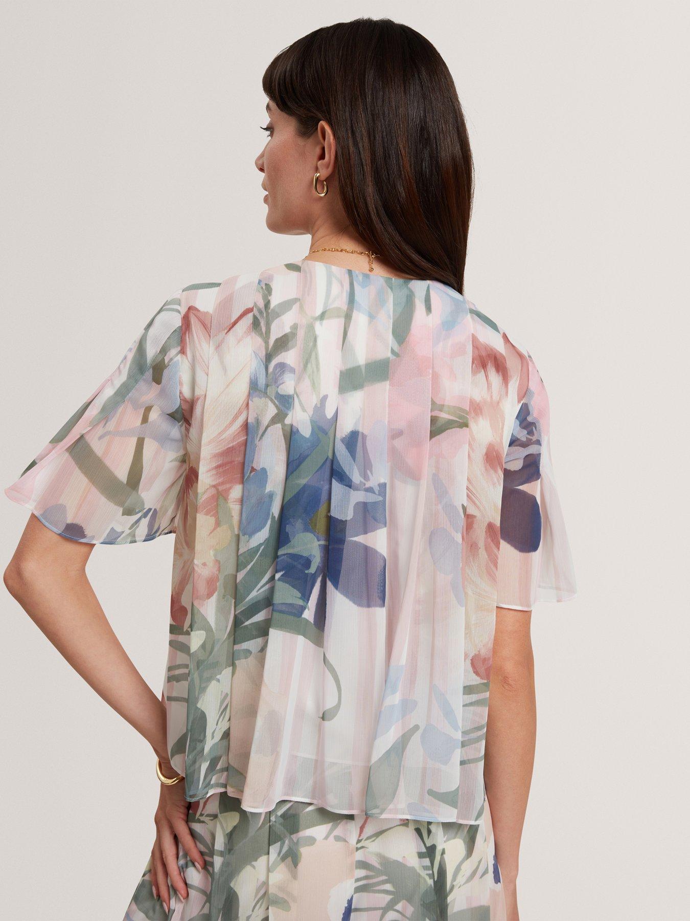 Image 2 of 7 of Ted Baker Pleated Angel Sleeve Printed Top