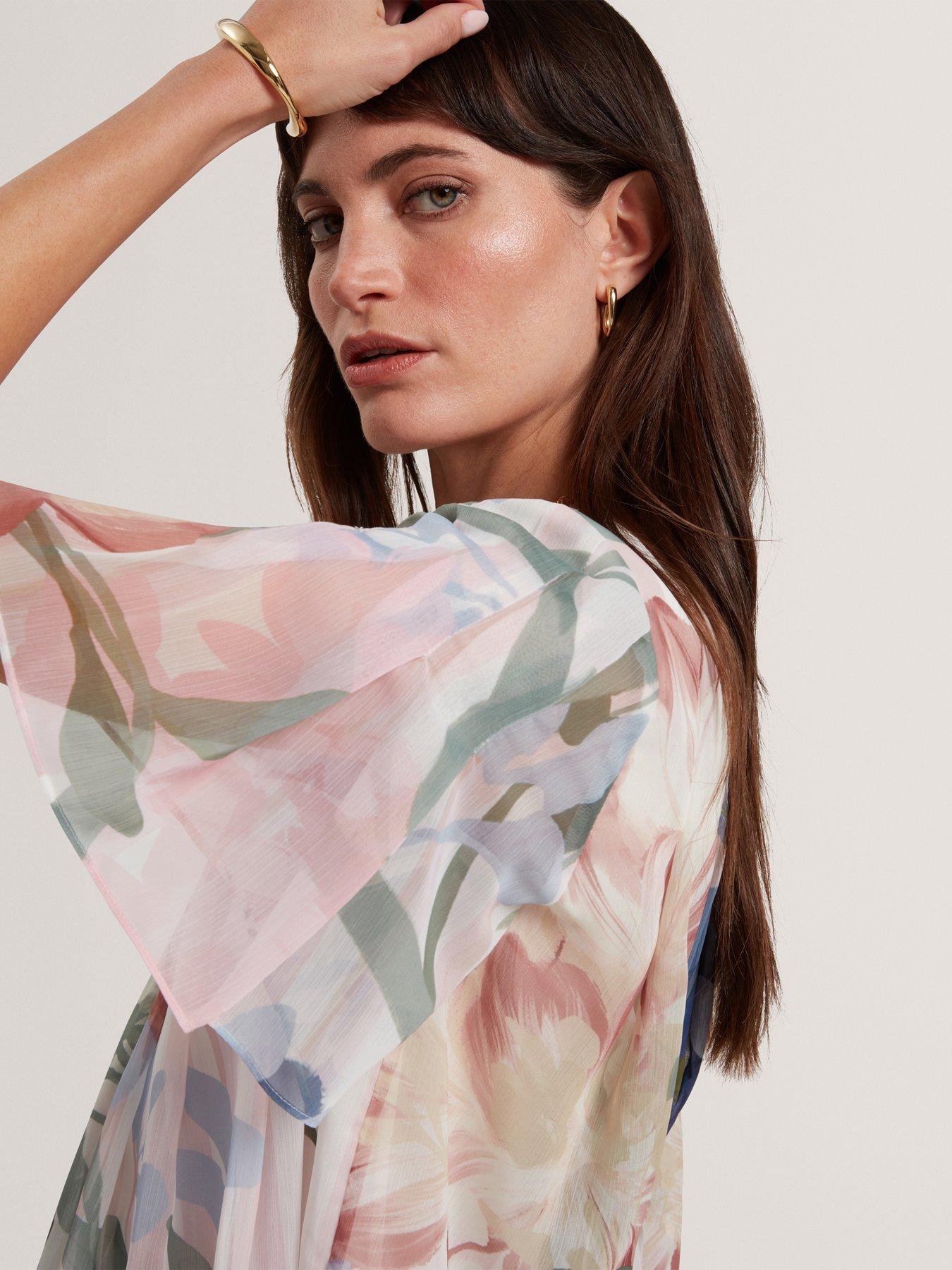 Image 4 of 7 of Ted Baker Pleated Angel Sleeve Printed Top