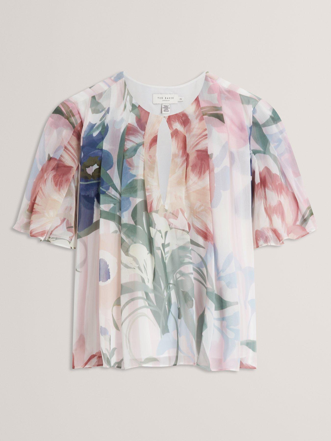 Image 7 of 7 of Ted Baker Pleated Angel Sleeve Printed Top