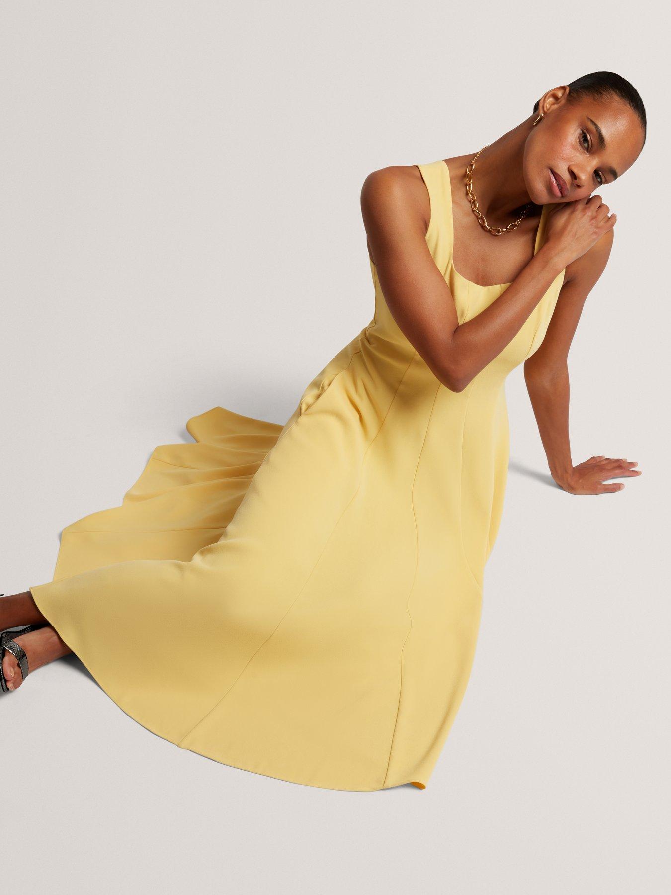 Image 3 of 7 of Ted Baker Panelled Midi Dress - Yellow