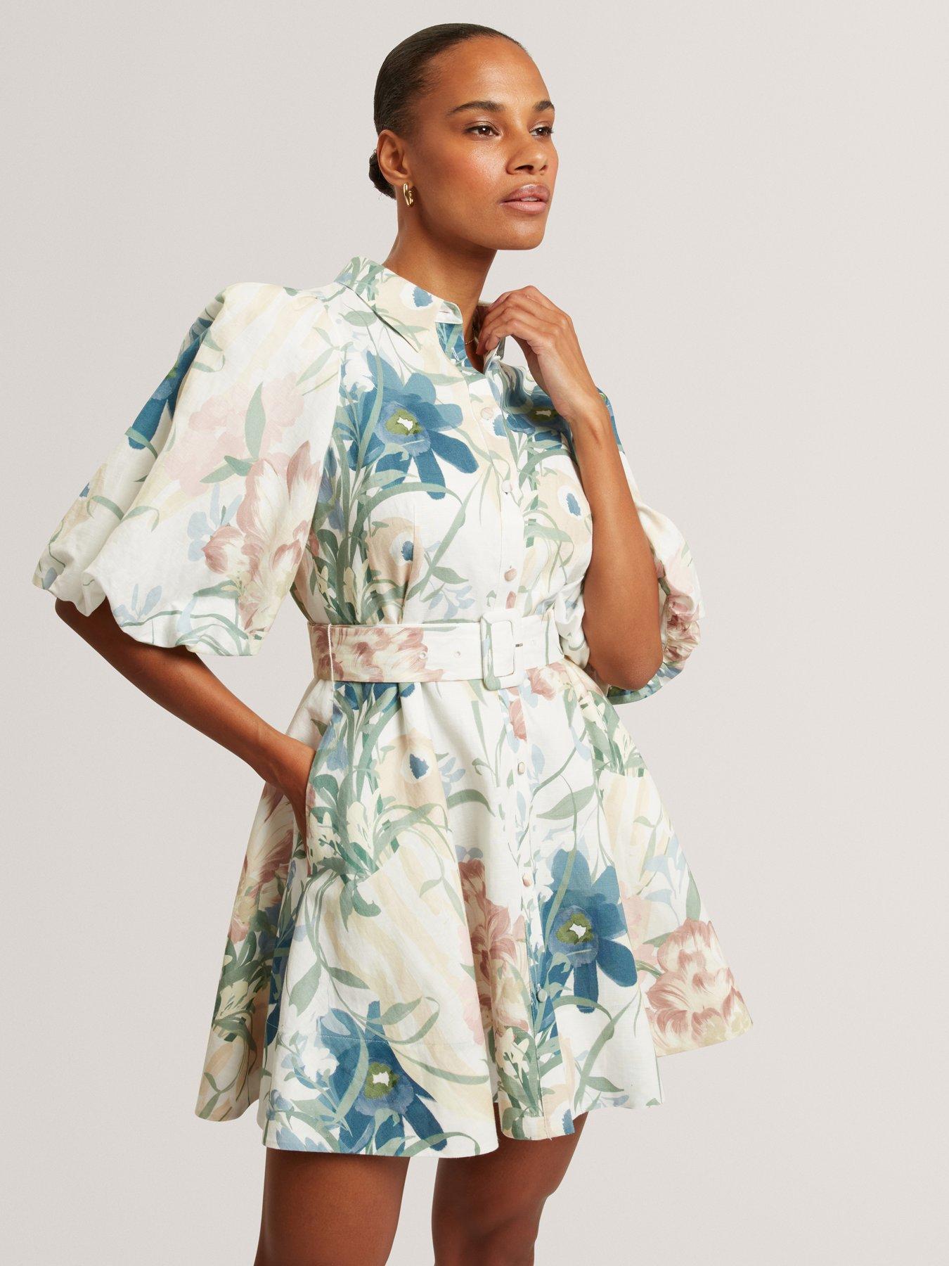 Image 4 of 7 of Ted Baker Puff Sleeve Printed Mini Shirt