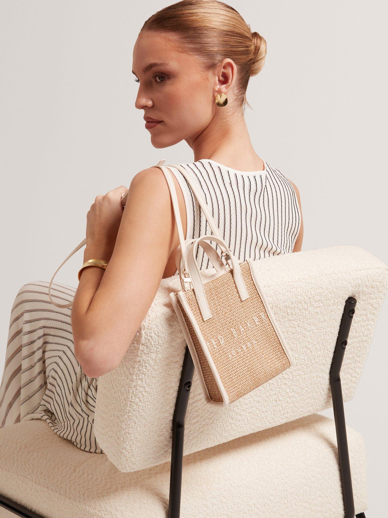 Image 2 of 5 of Ted Baker Faux Raffia Mini Icon Bag - Cream