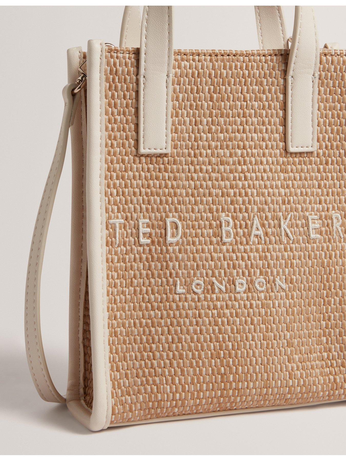 Image 3 of 5 of Ted Baker Faux Raffia Mini Icon Bag - Cream