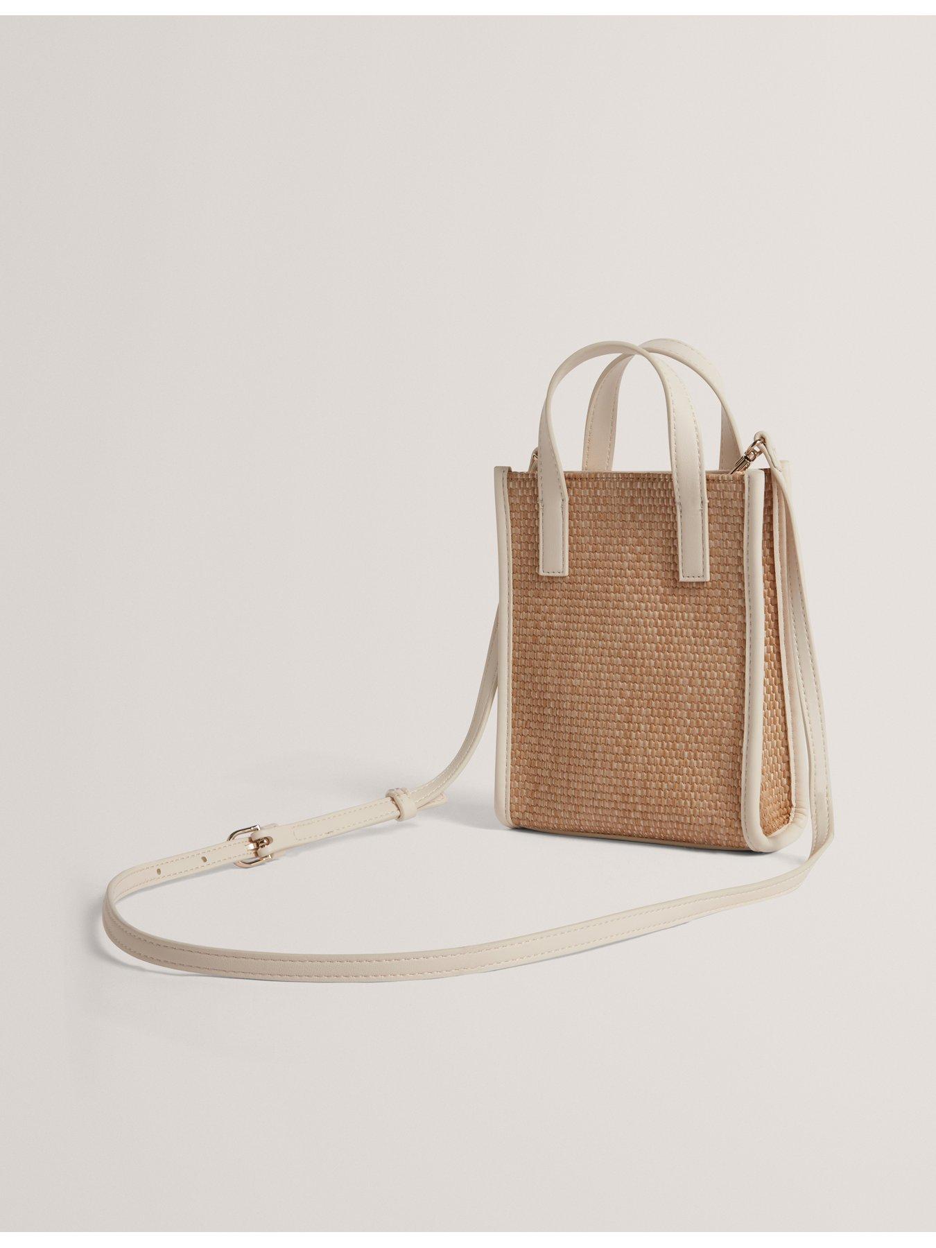 Image 4 of 5 of Ted Baker Faux Raffia Mini Icon Bag - Cream