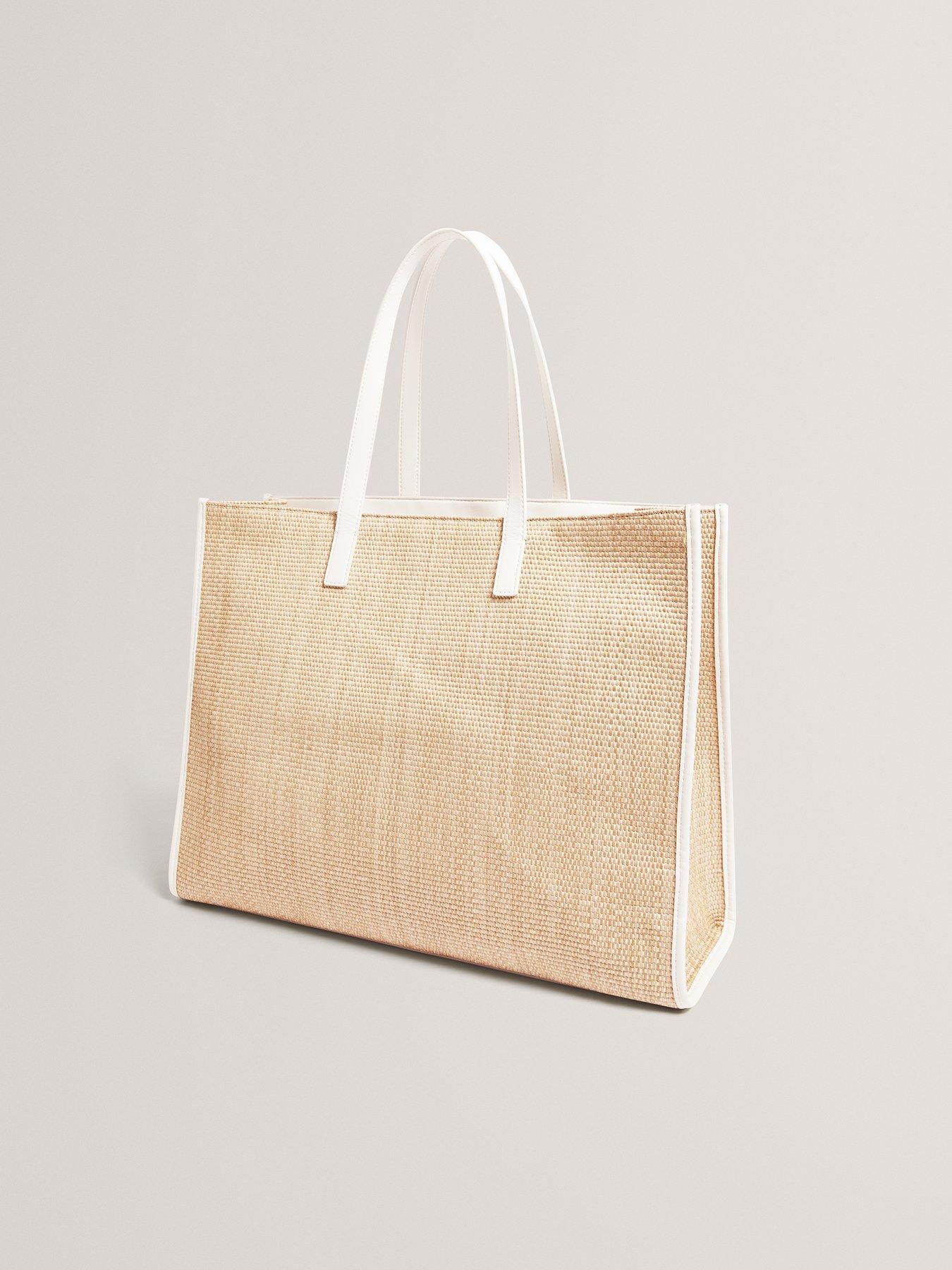 Image 5 of 5 of Ted Baker Faux Raffia Large Icon Bag - Cream