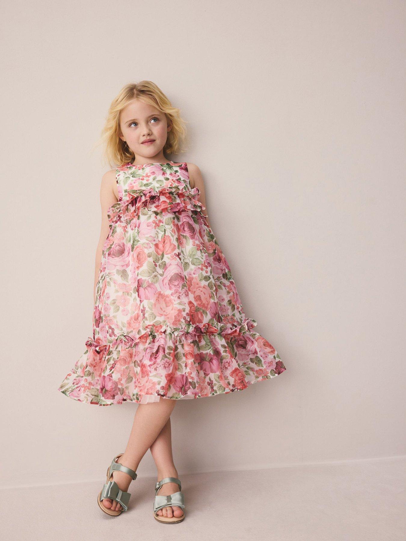 Laura Ashley Girls Floral Frill Occasion Dress - Multi