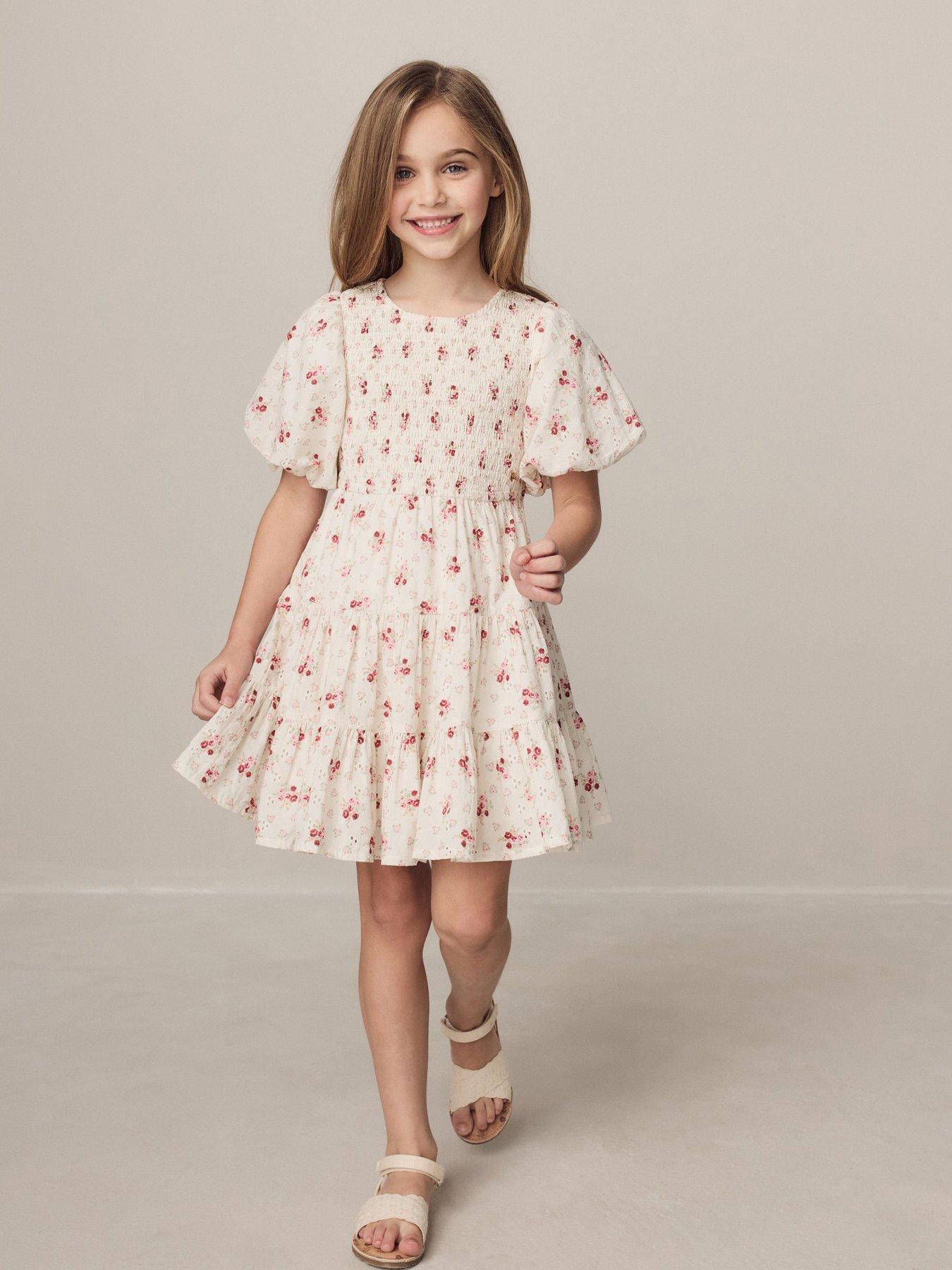 Laura Ashley Younger Girls Ditsy Puff Sleeve Open Back Detail Dress - Cream