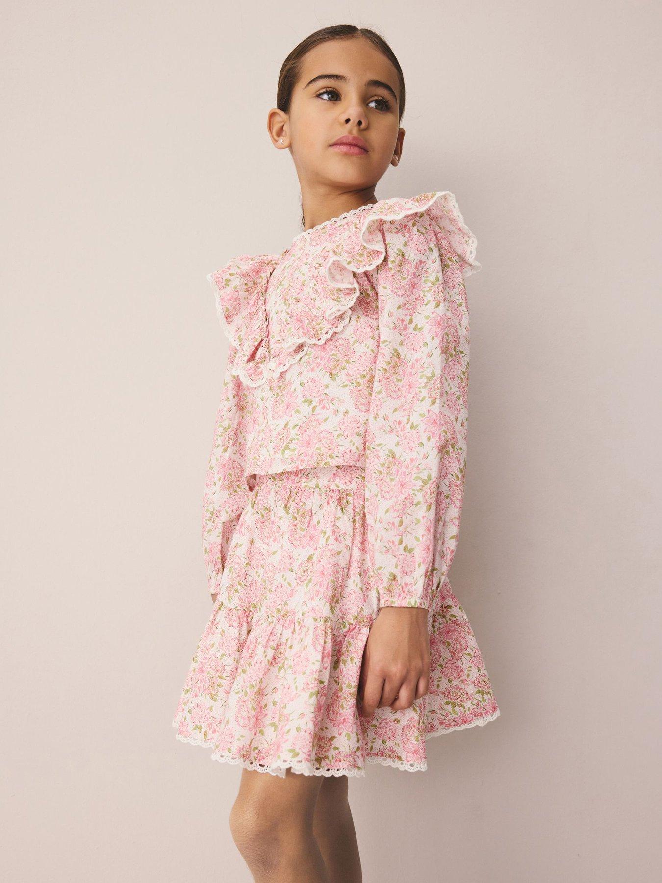 Laura Ashley Girls Frill Floral Skirt Set - Pink