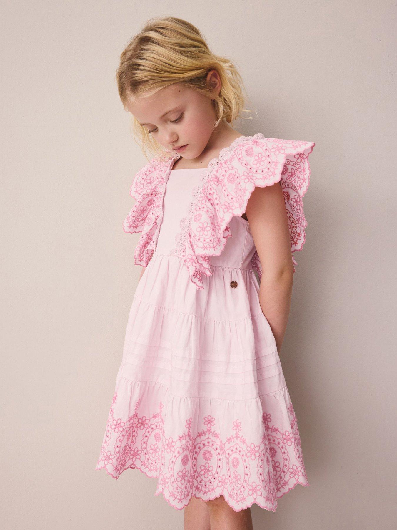 Laura Ashley Younger Girls Broderie Tiered Dress - Pink