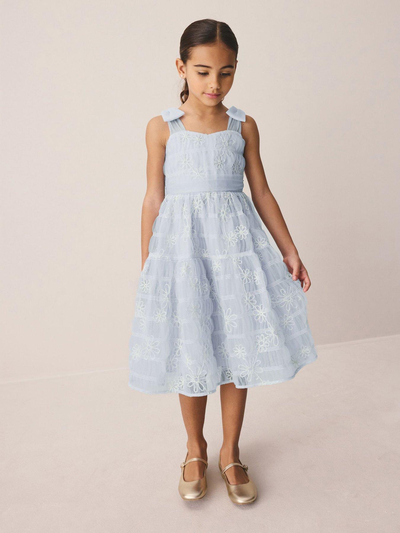 Laura Ashley Older Girls Mesh Bow Occasion Dress - Blue