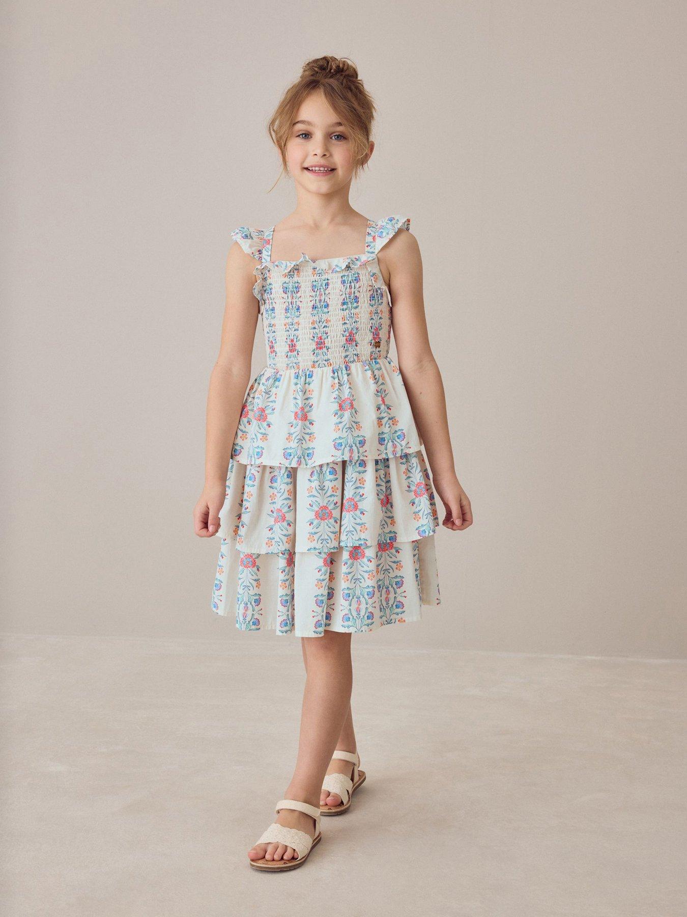 Laura Ashley Younger Girls Stripe Floral Cross Back Tiered Dress - Multi