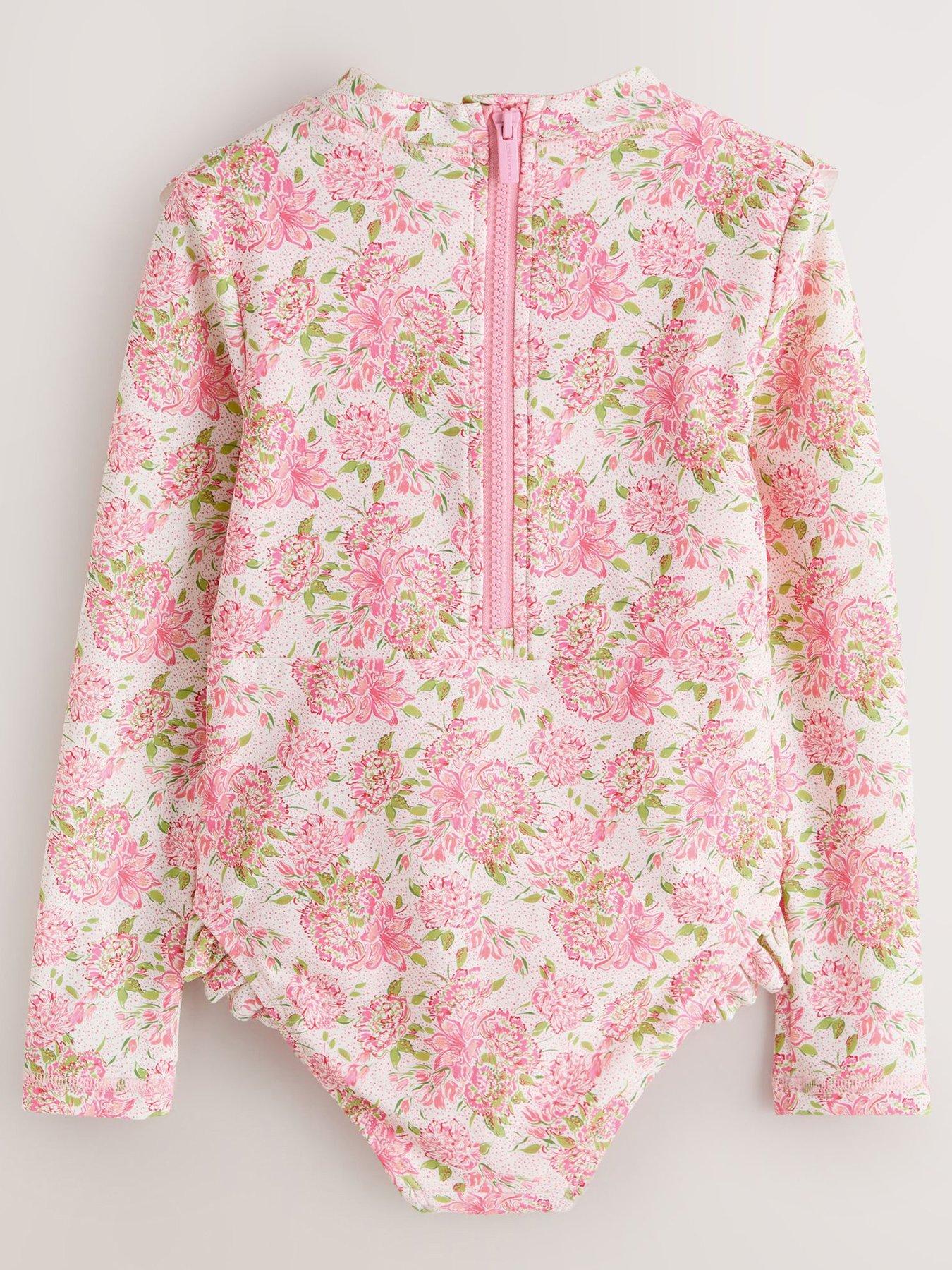 Image 2 of 3 of Laura Ashley Older Girls Long Sleeve Floral Frill Swimsuit - Pink