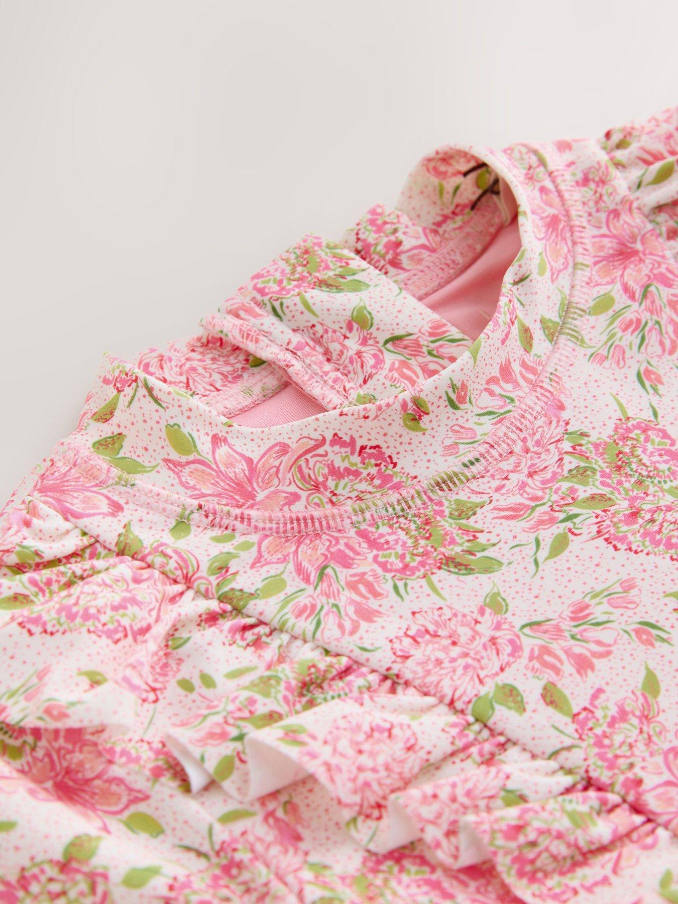 Image 3 of 3 of Laura Ashley Older Girls Long Sleeve Floral Frill Swimsuit - Pink