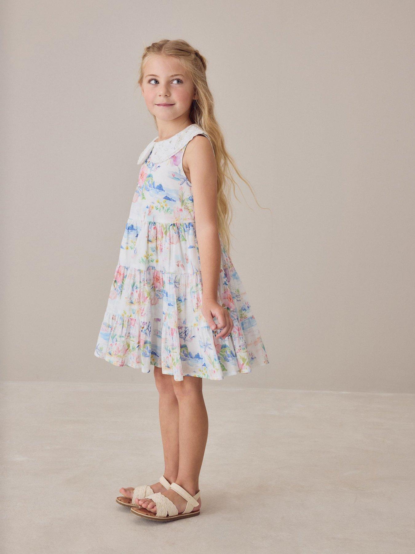 Laura Ashley Girls Print Sleeveless Collar Dress - Multi