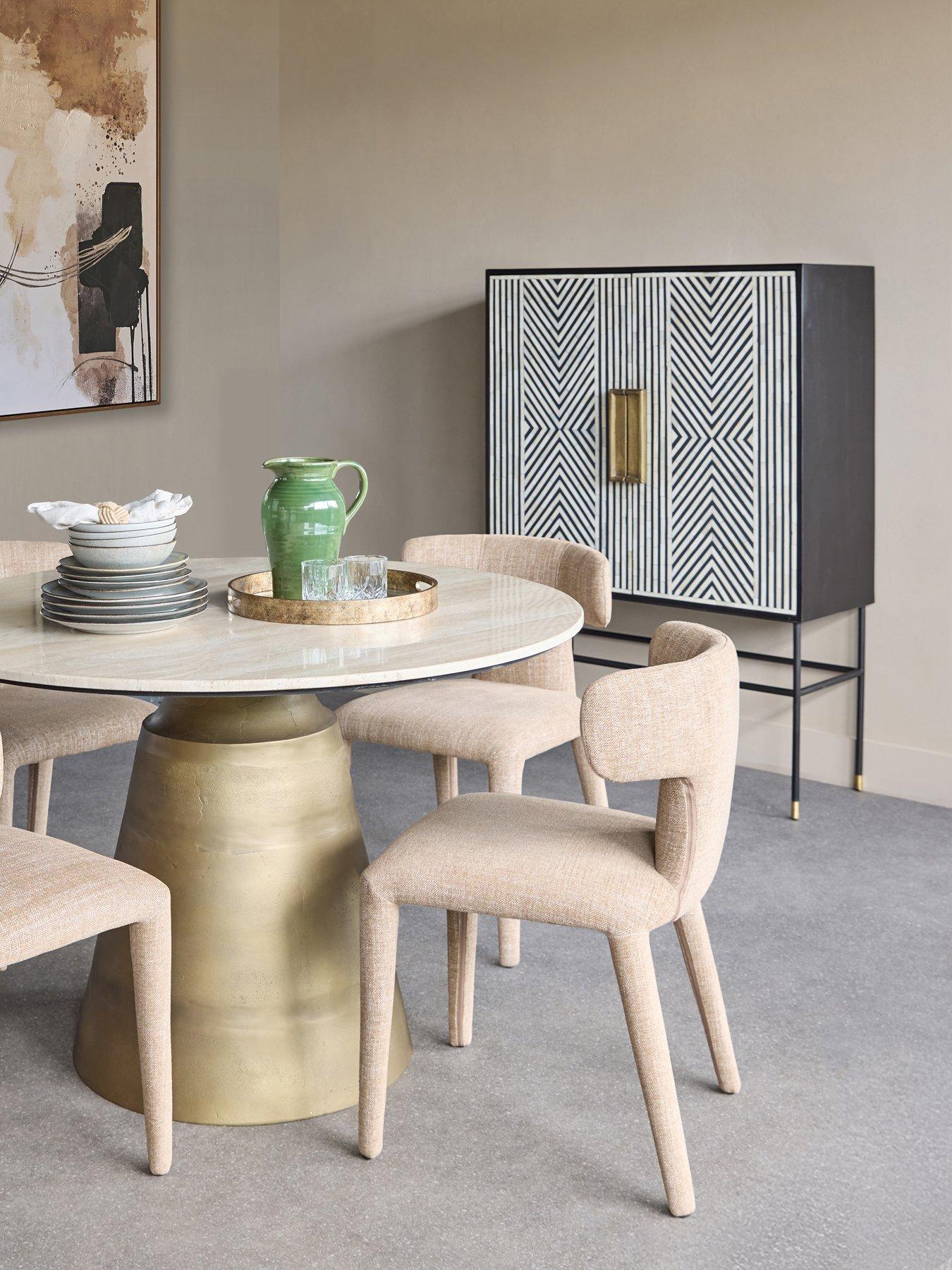 Image 1 of 6 of Libra Interiors Pair Of Milo Upholstered Dining Chairs - Wheat