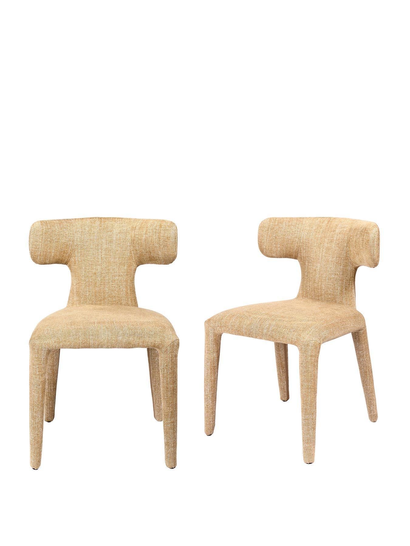 Image 2 of 6 of Libra Interiors Pair Of Milo Upholstered Dining Chairs - Wheat