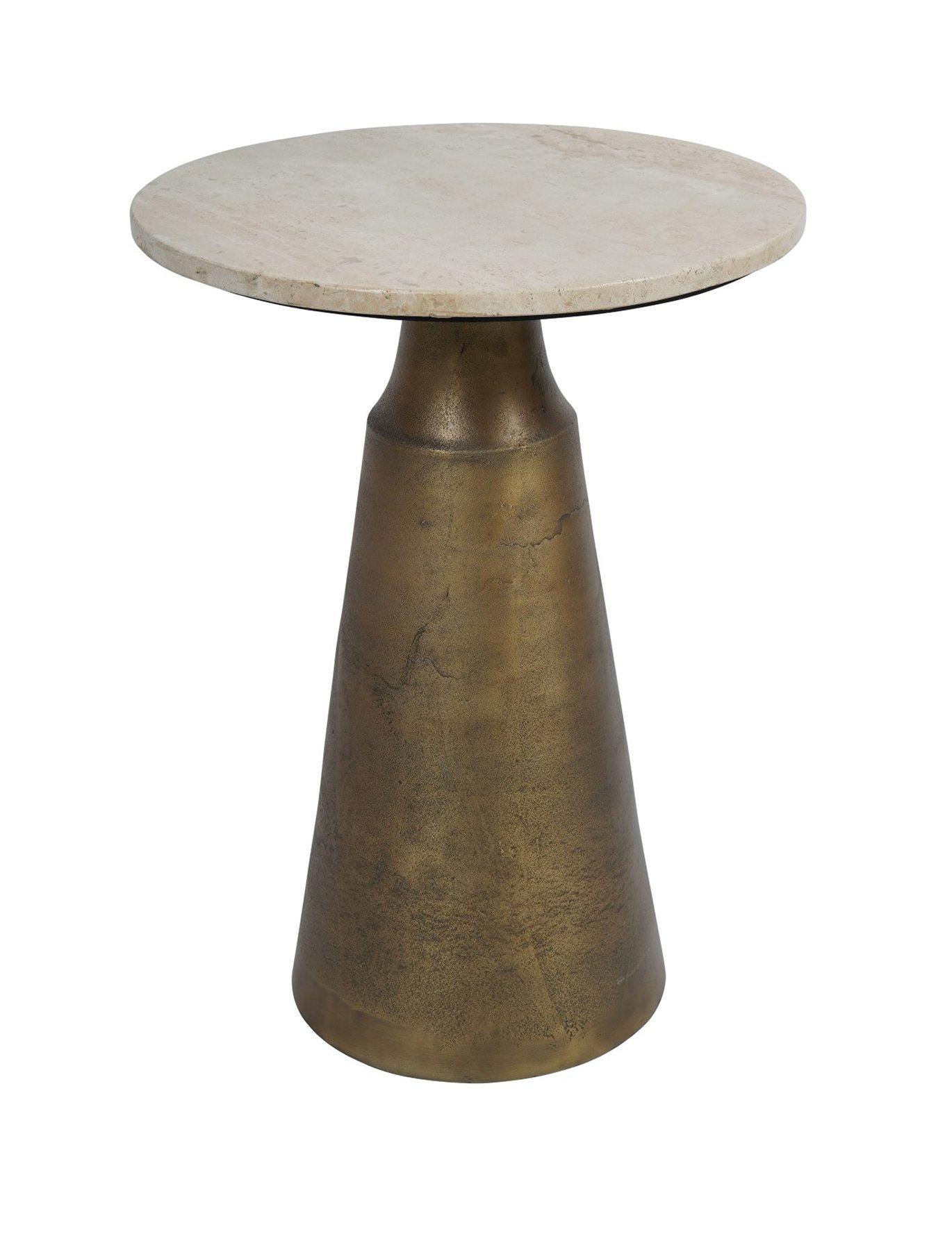 Image 2 of 5 of Libra Interiors Clifton Antique Brass & Travertine Side Table
