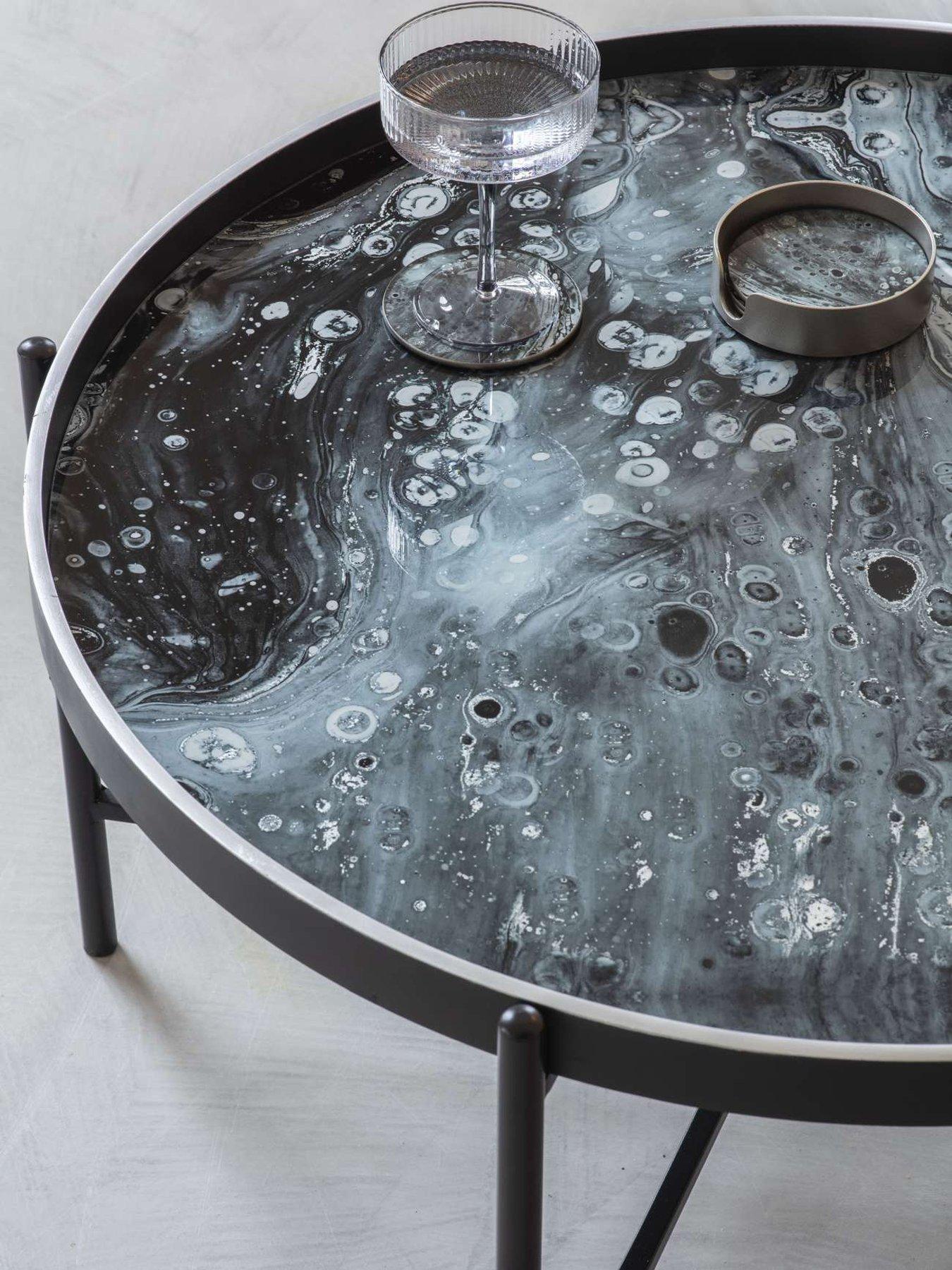 Image 1 of 3 of Libra Interiors Monochrome Swirl Coffee Tray Table