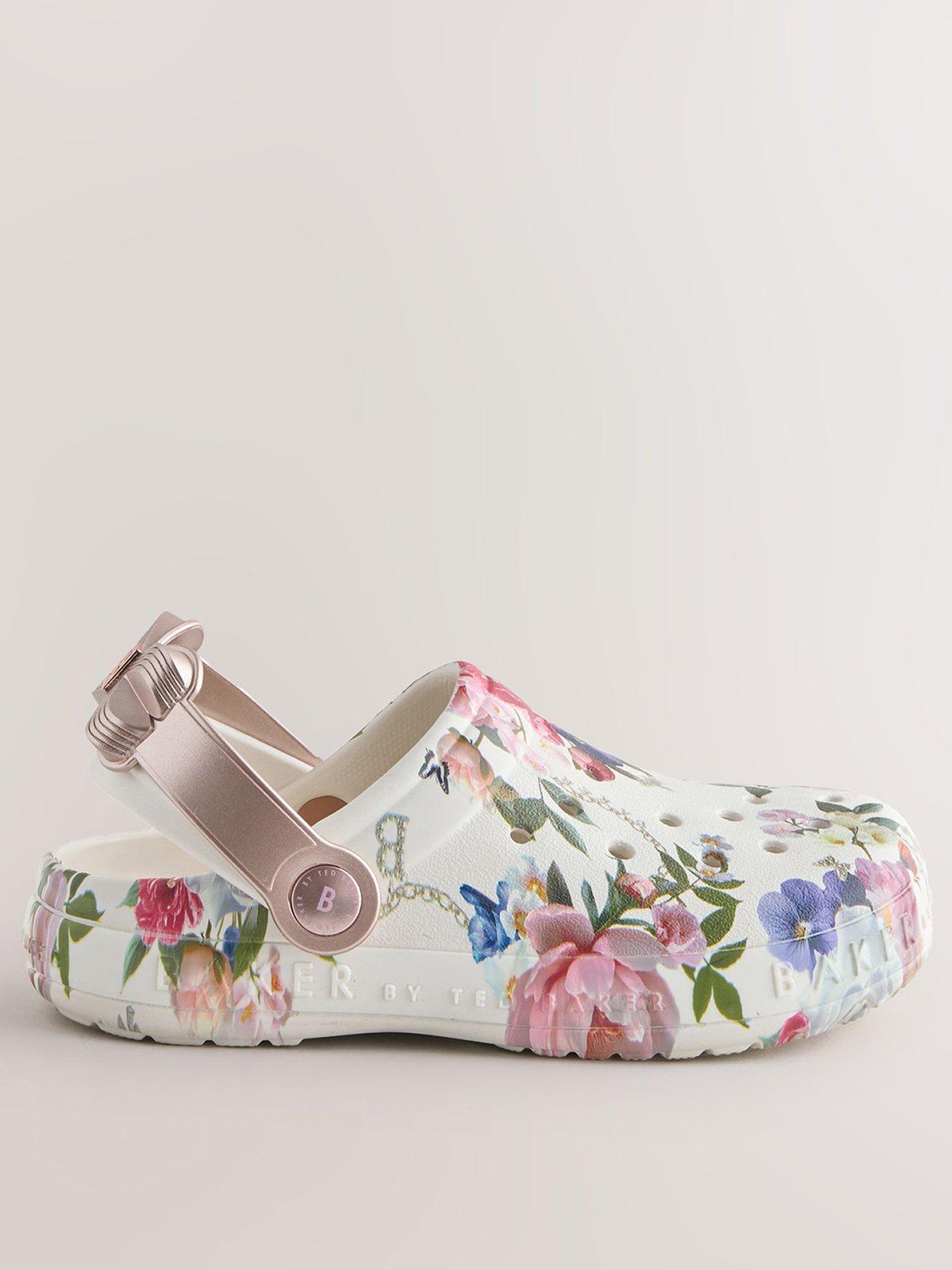 Image 1 of 6 of Ted Baker Girls Floral Bow Clogs - White
