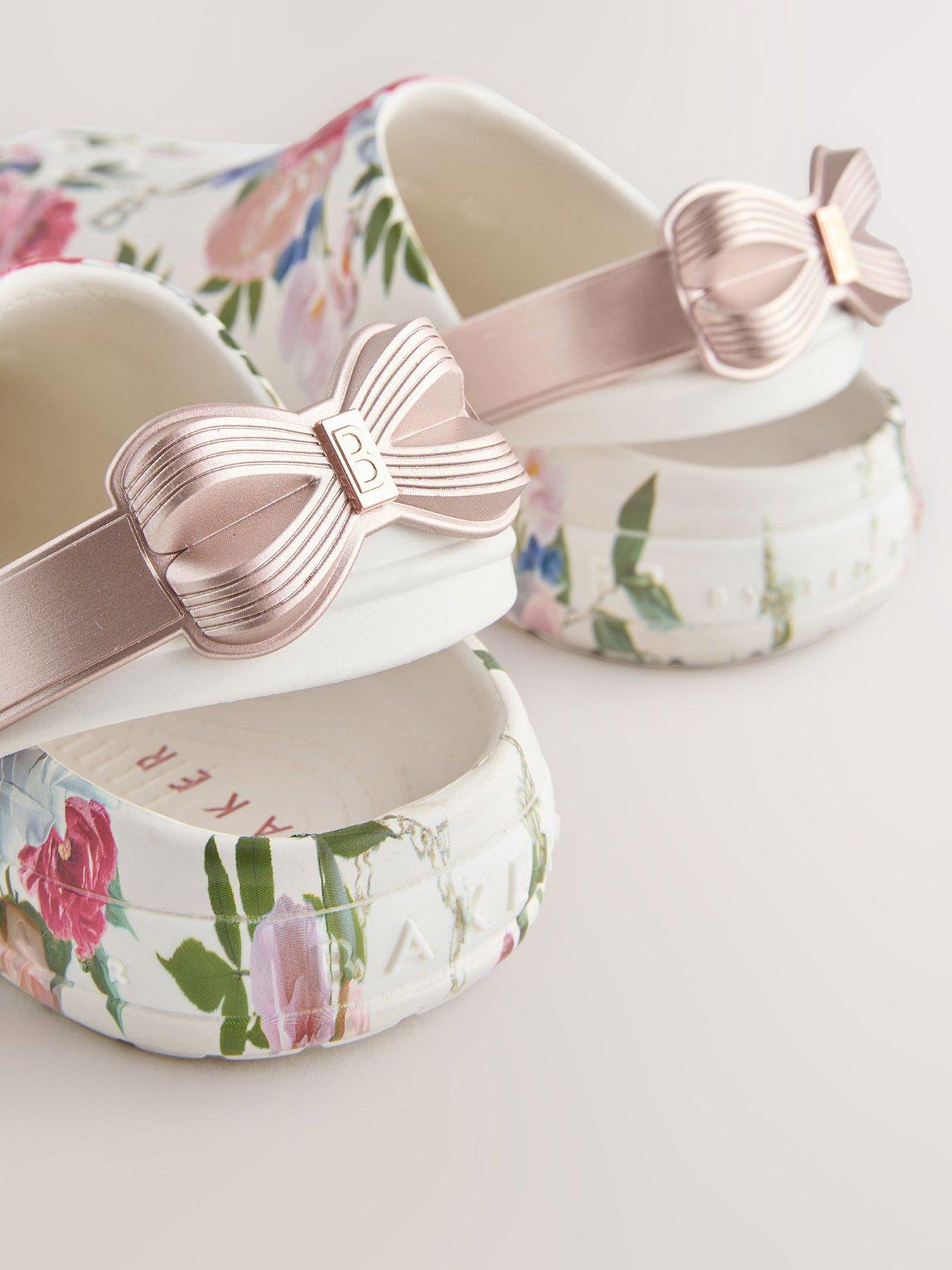 Image 3 of 6 of Ted Baker Girls Floral Bow Clogs - White