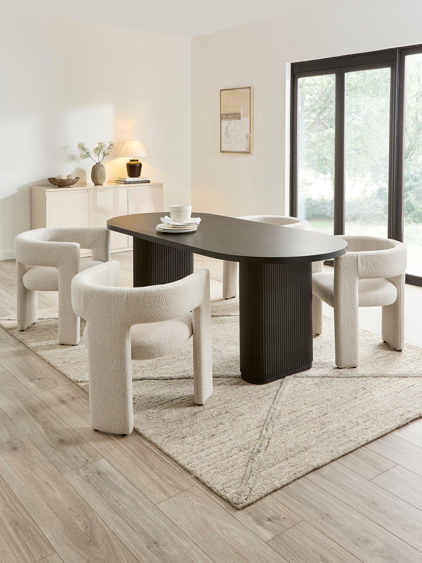 The Very Collection Carina Black 200cm Oval Dining Table And 4 Nell Boucle Chairs - FSC® Certified