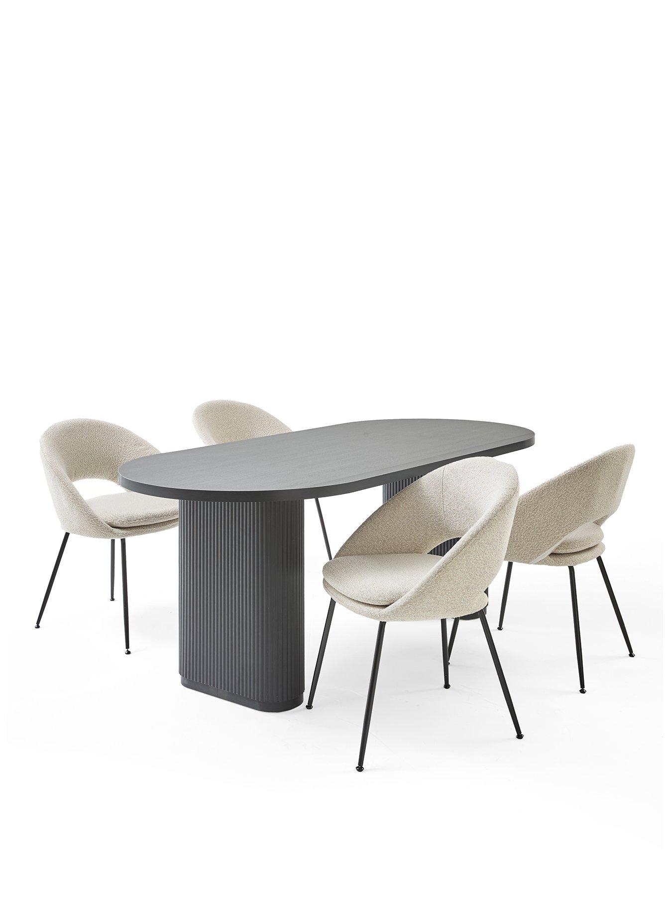 Image 2 of 7 of The Very Collection Carina Black 200cm Oval Dining Table &amp; 4 Aurelia Boucle Chairs - FSC&reg; Certified