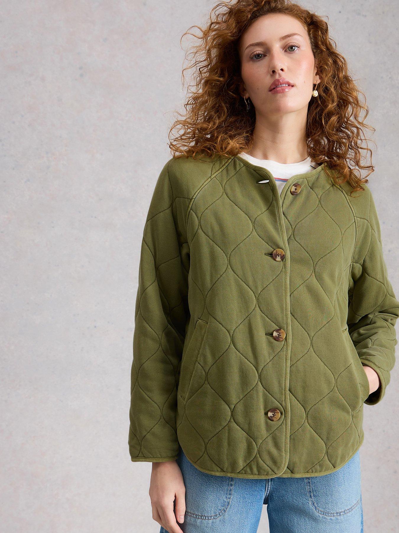 Image 1 of 6 of White Stuff Anya Jersey Quilted Jacket - Green