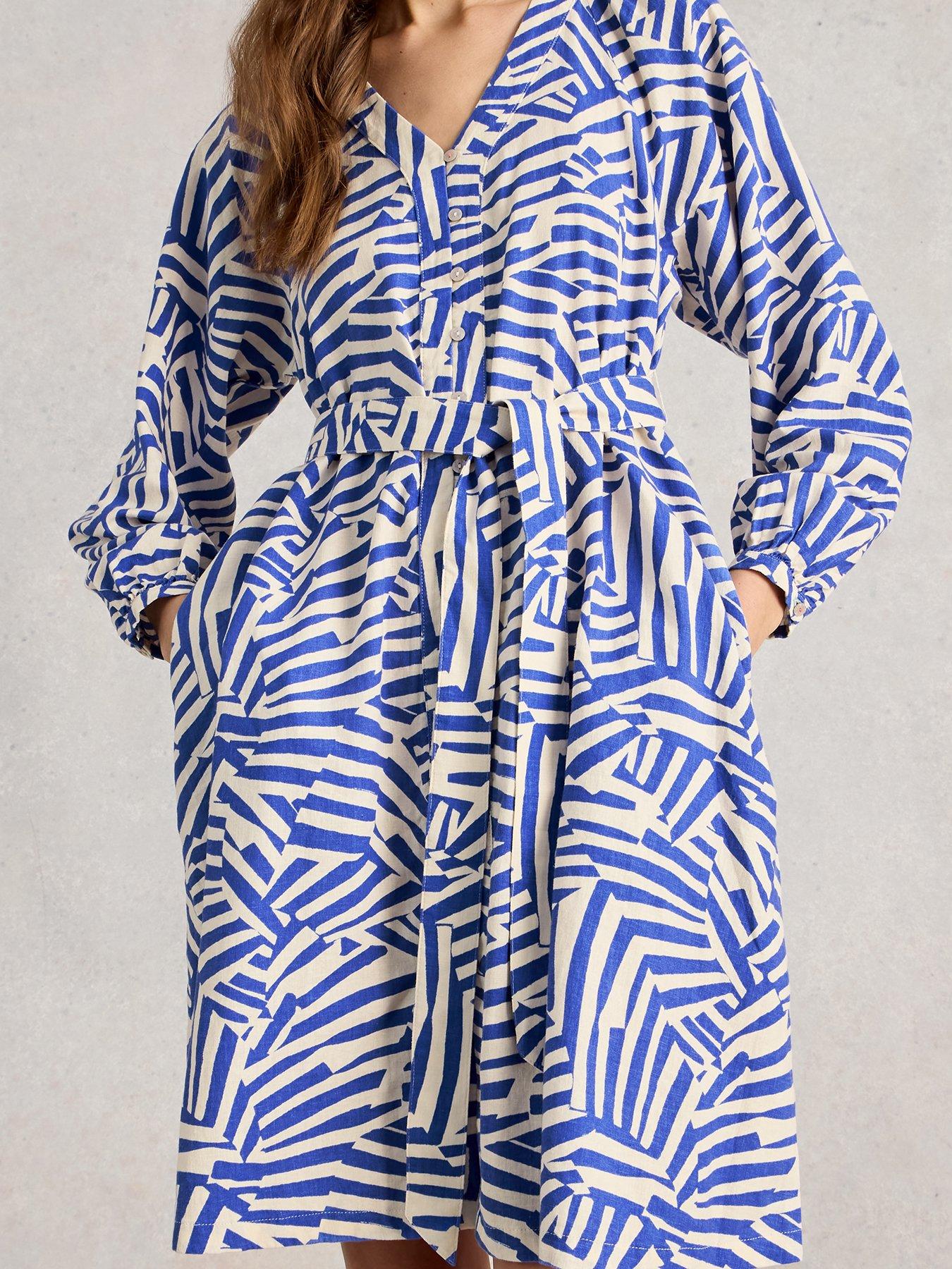 White Stuff Petra Linen Blend Dress - Blue