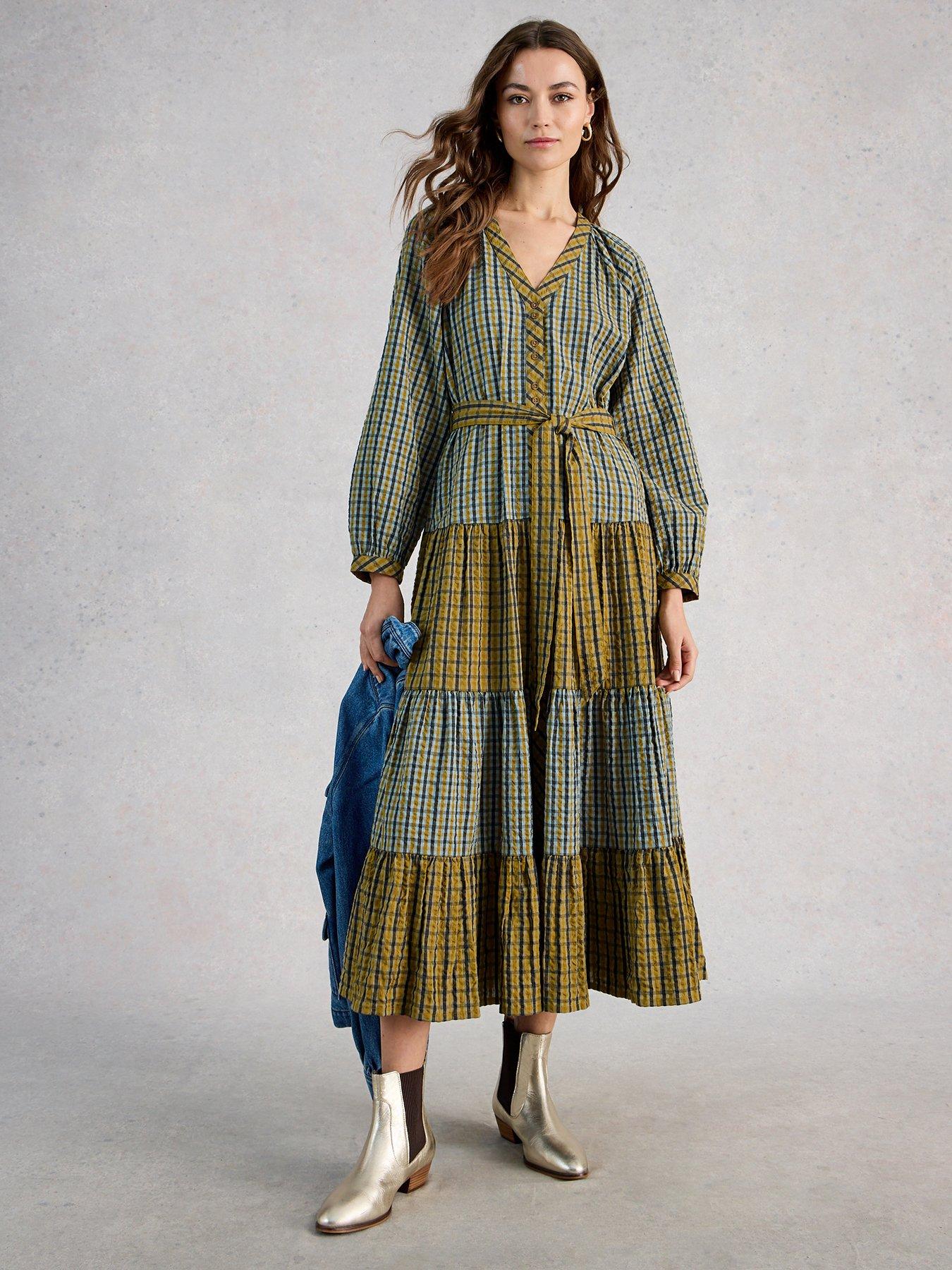 White Stuff Clementine Check Midi Dress - Green