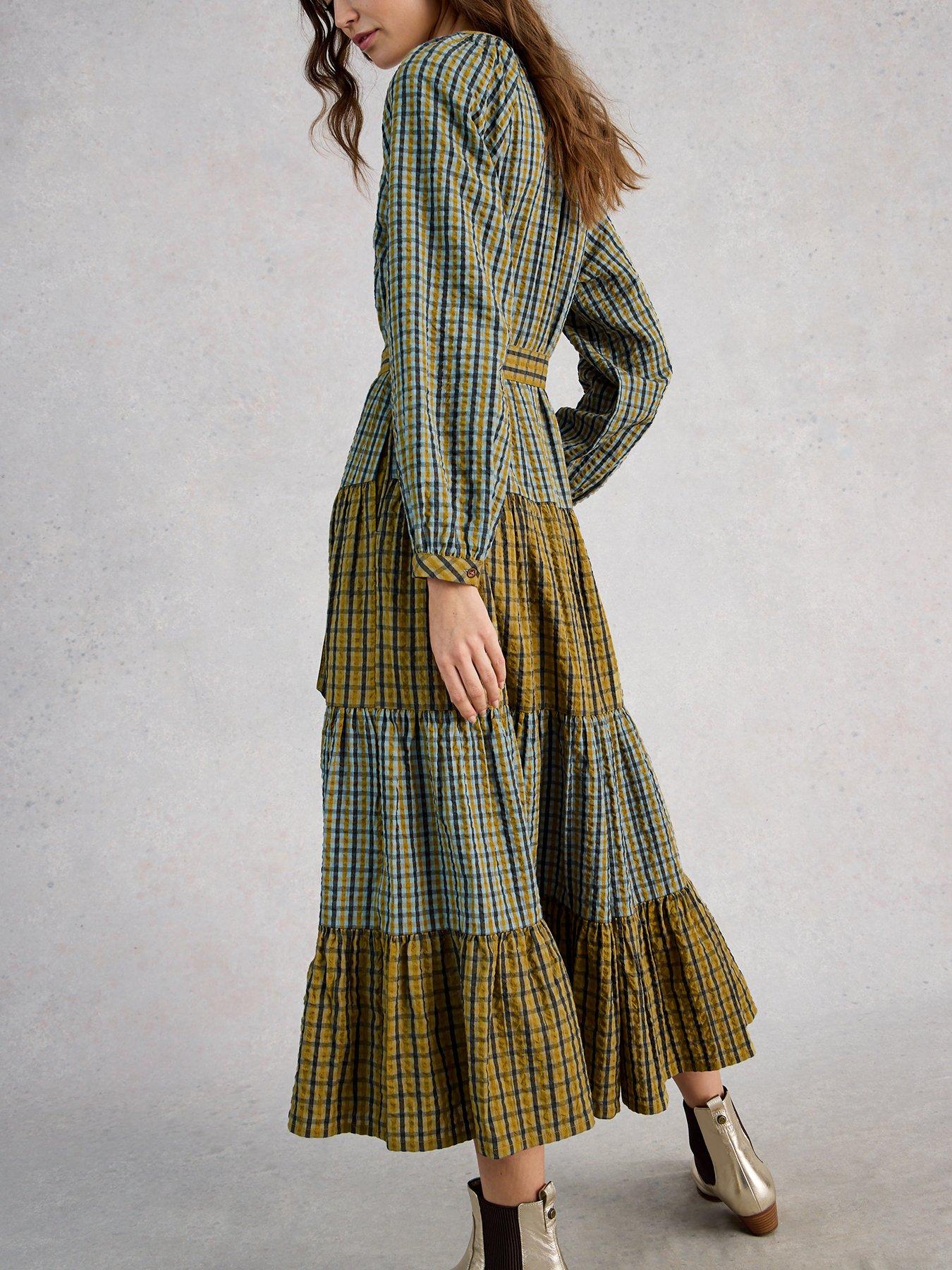 Image 2 of 6 of White Stuff Clementine Check Midi Dress - Green