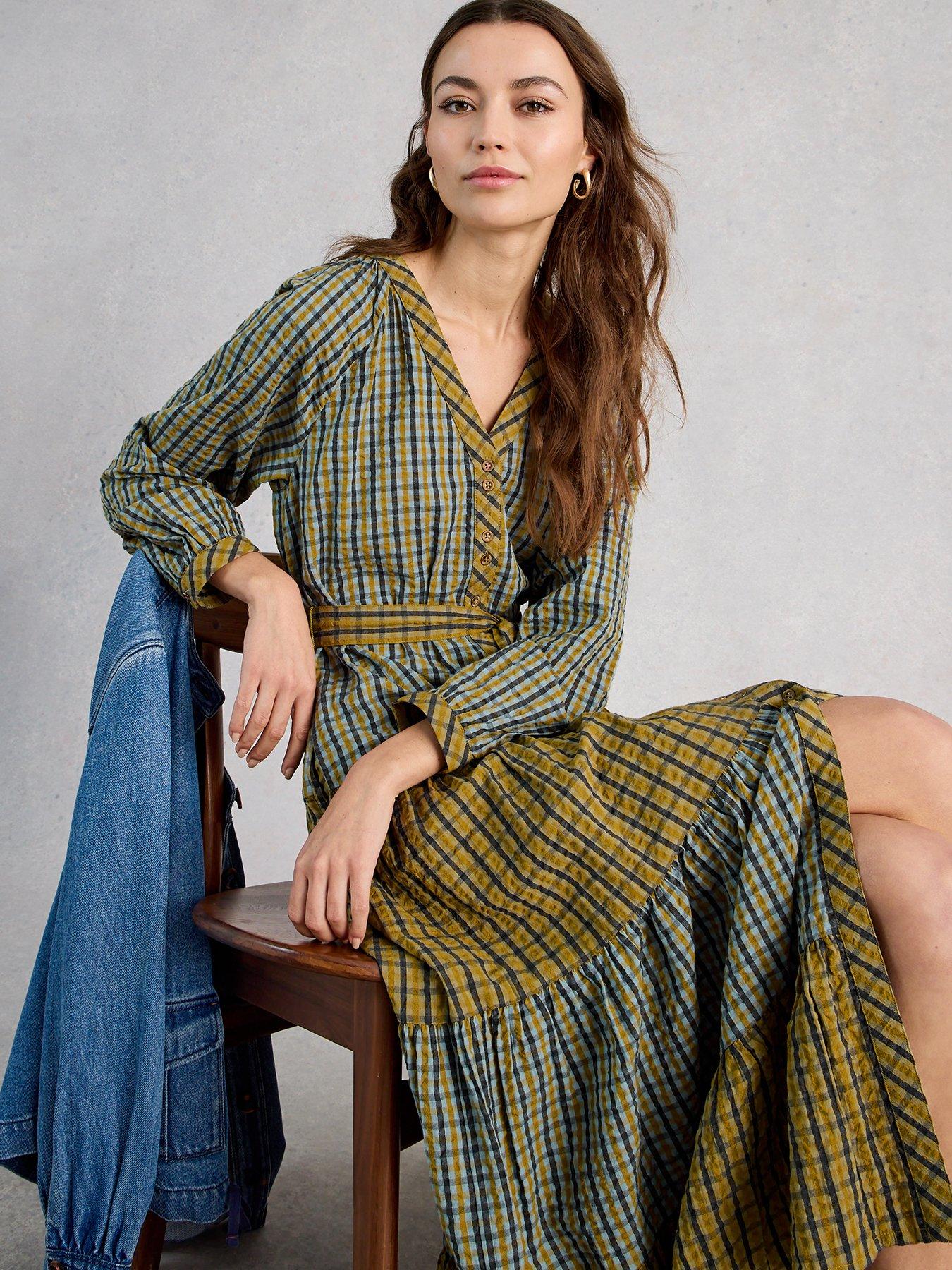 Image 3 of 6 of White Stuff Clementine Check Midi Dress - Green