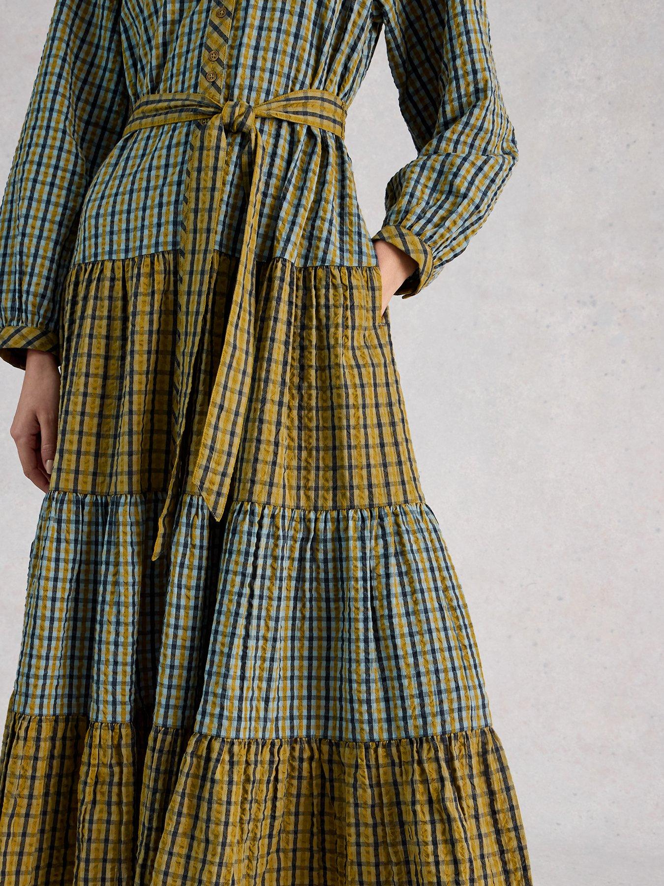Image 4 of 6 of White Stuff Clementine Check Midi Dress - Green