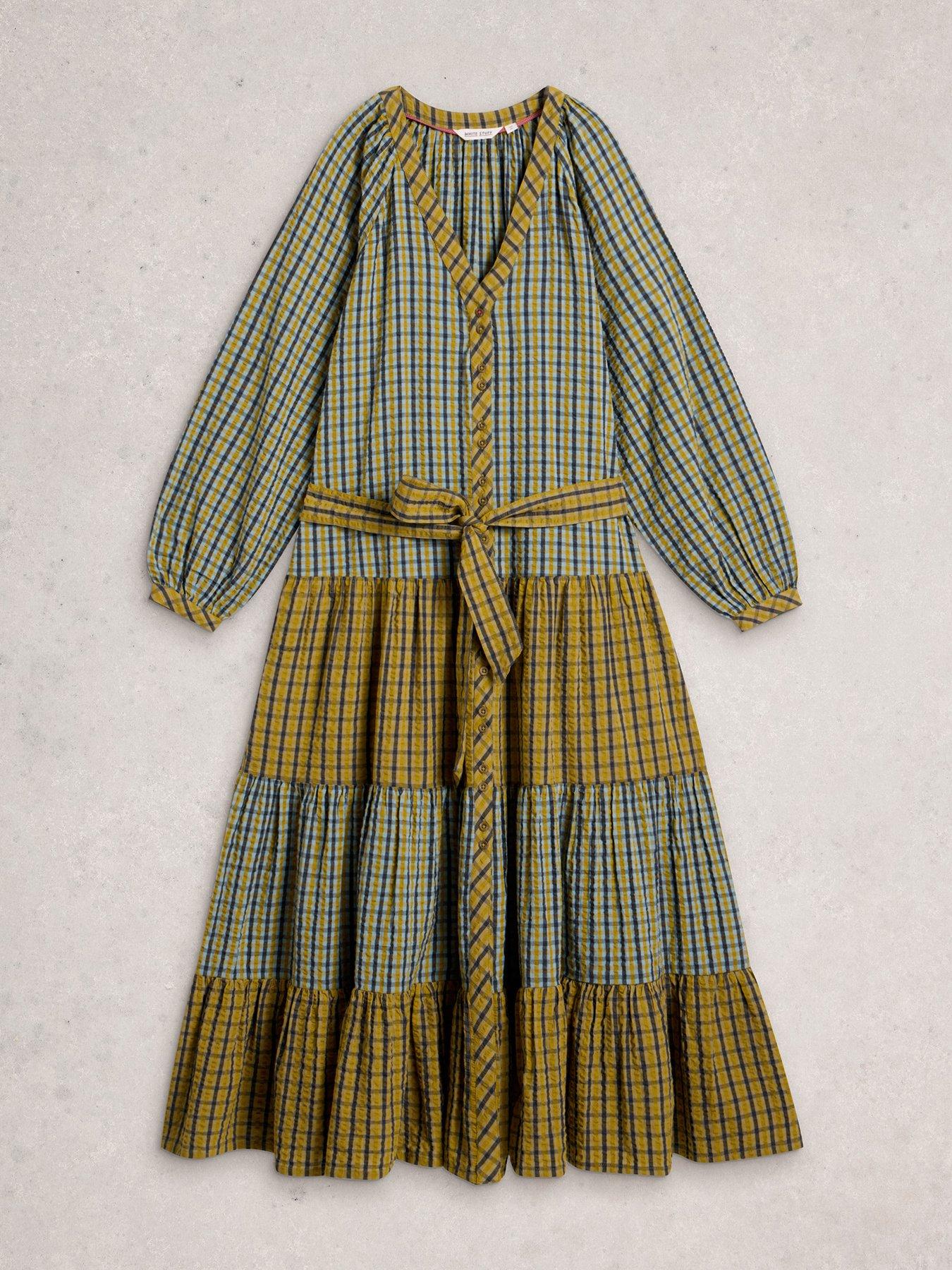 Image 5 of 6 of White Stuff Clementine Check Midi Dress - Green